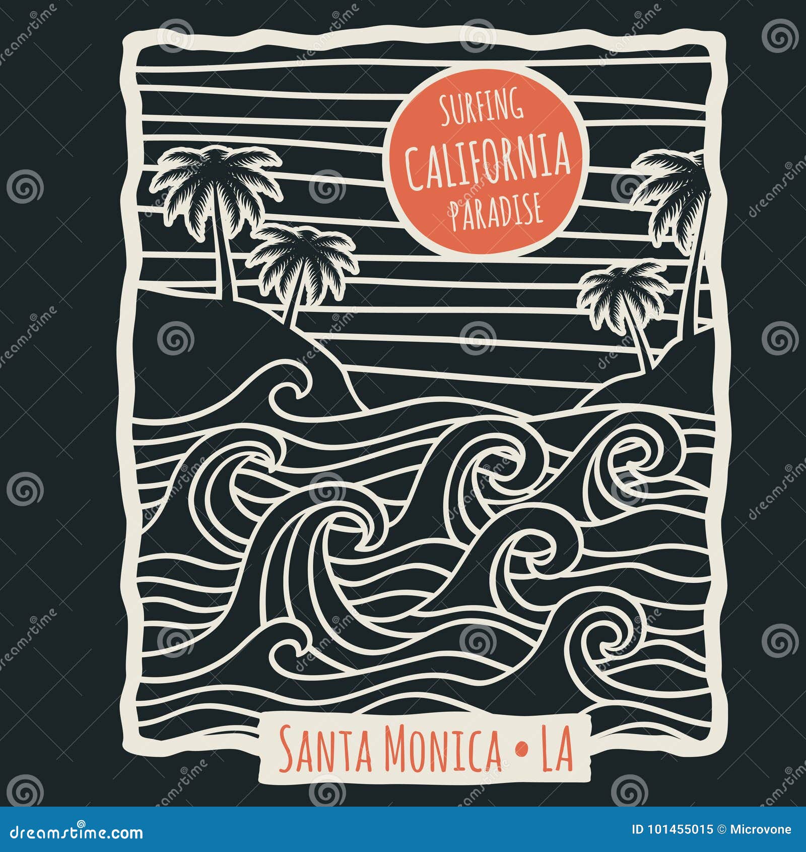 retro california summer beach surf  t shirt   with palm trees and ocean waves