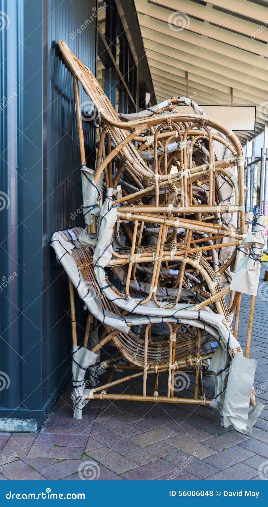 Retro Cane Chairs Stacked Up Outside Shop Stock Photo Image of