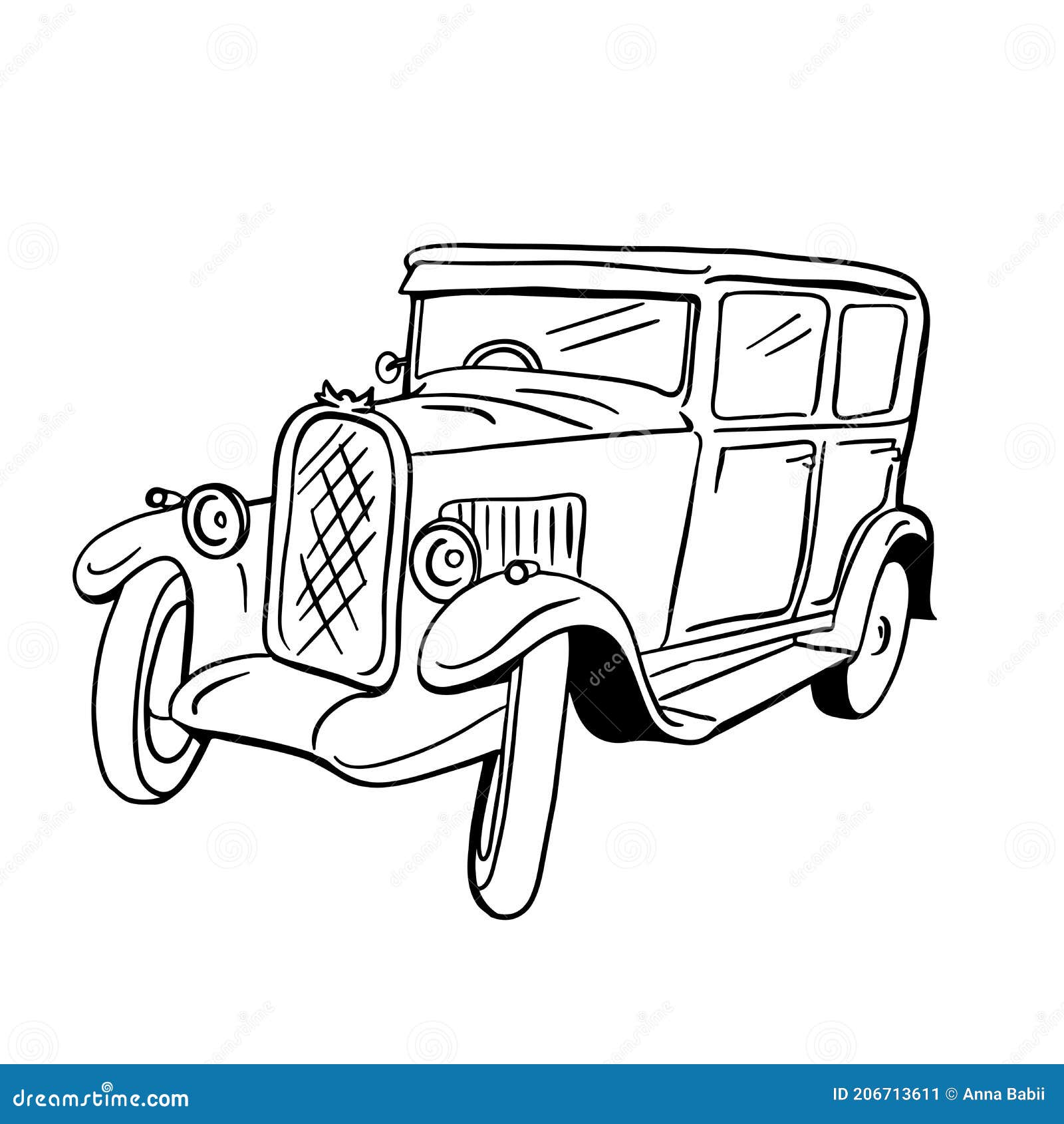 Retro Car Black And White Sketch. Vintage Vector Illustration. Stock 