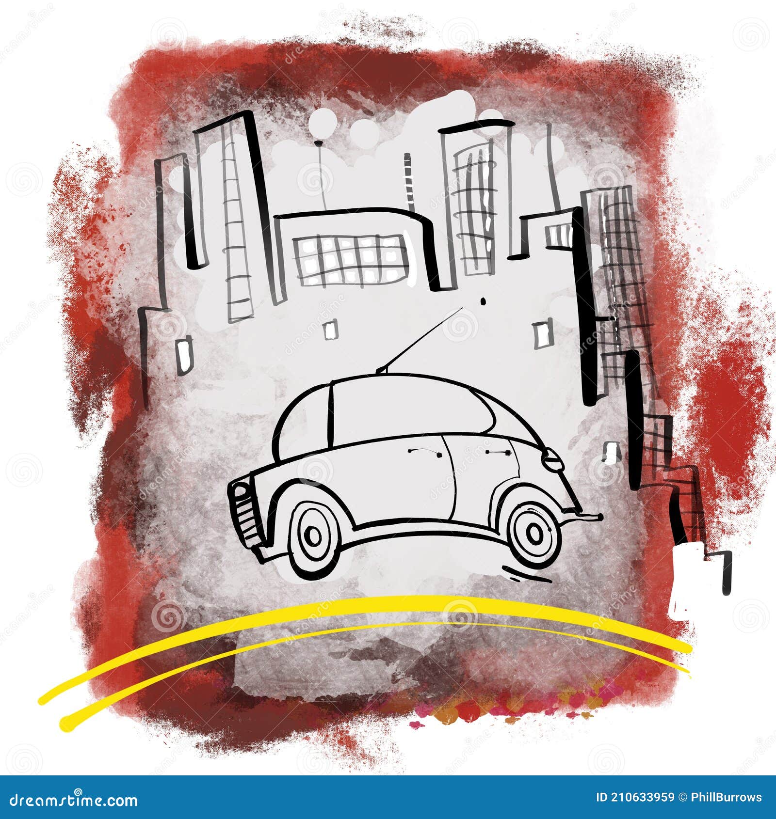 Retro car cartoon painting stock illustration. Illustration of automobile -  210633959