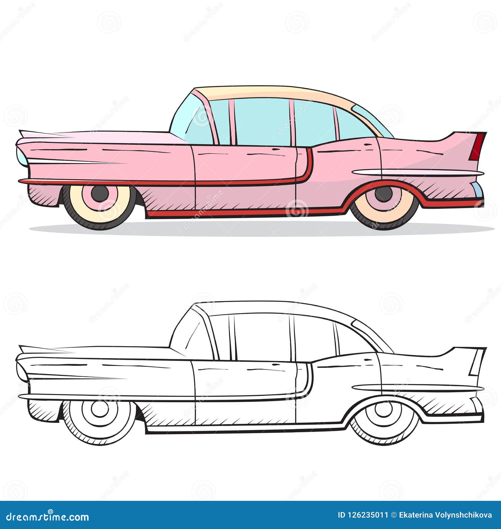 Retro Car  In Cartoon Style Color And Black Outline  Retro 