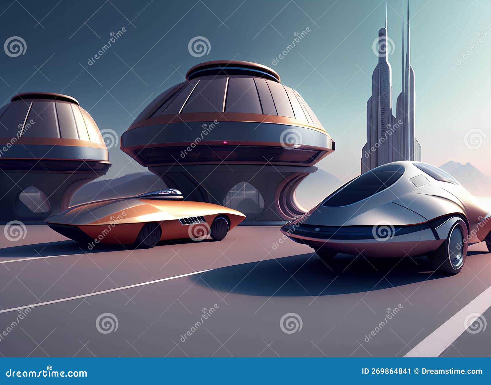 Retro Car Futurism Concept Illustration. Ai Generated Image Stock