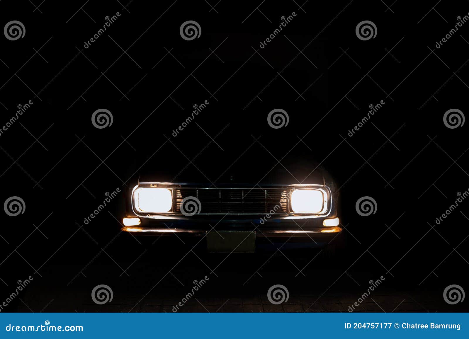 Retro Car Headlights for Nighttime Illumination, Vintage Stock Image