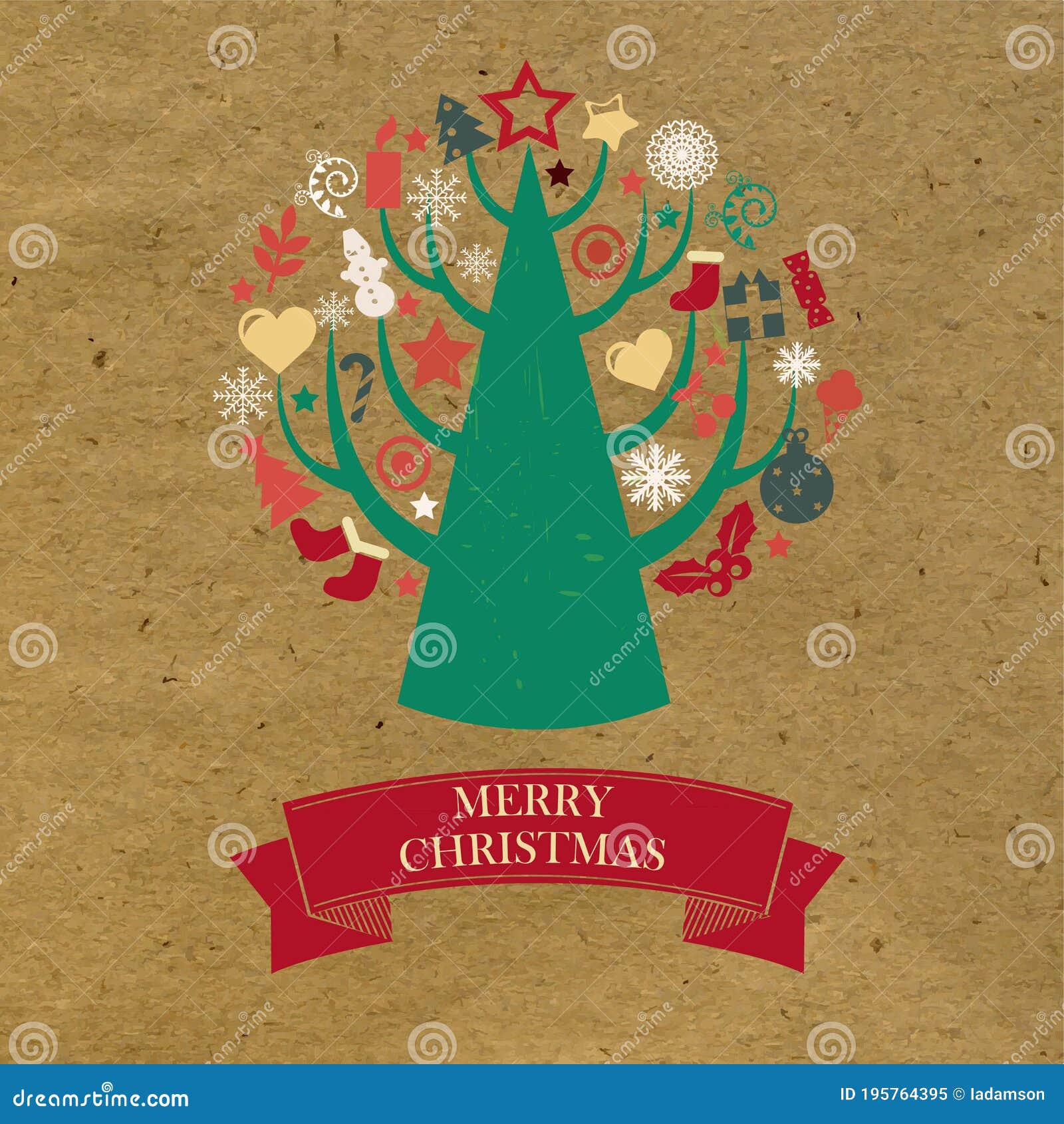 Retro Cardboard Christmas Card Stock Vector Illustration of decor