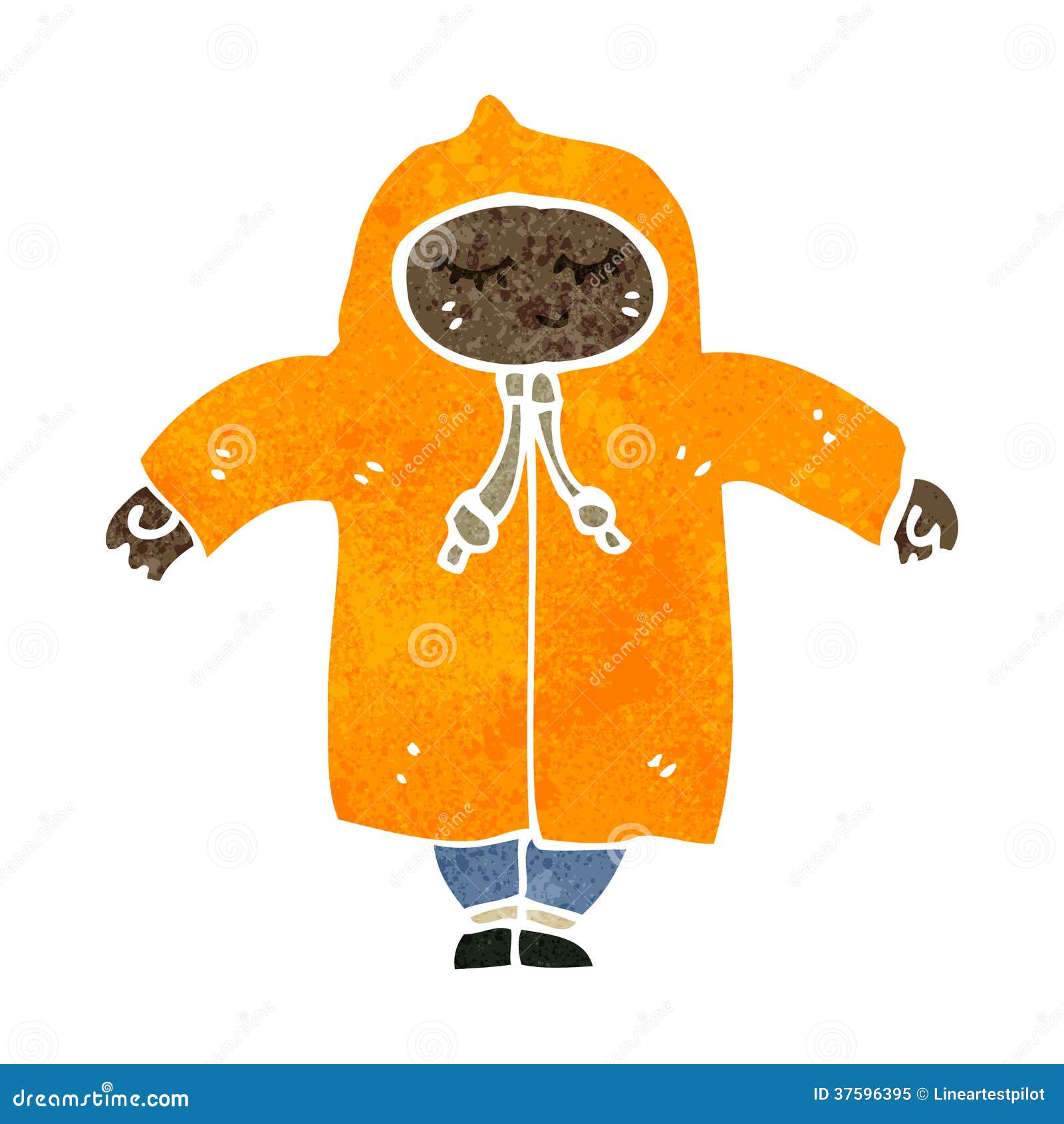 Retro Cartoon Boy in Raincoat Stock Illustration Illustration of