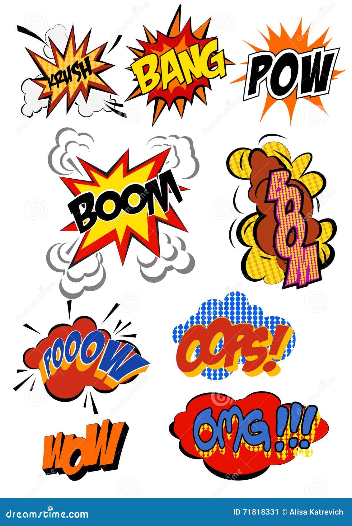 Retro Cartoon Explosion Pop Art Comic Set. Vector Stock Vector ...