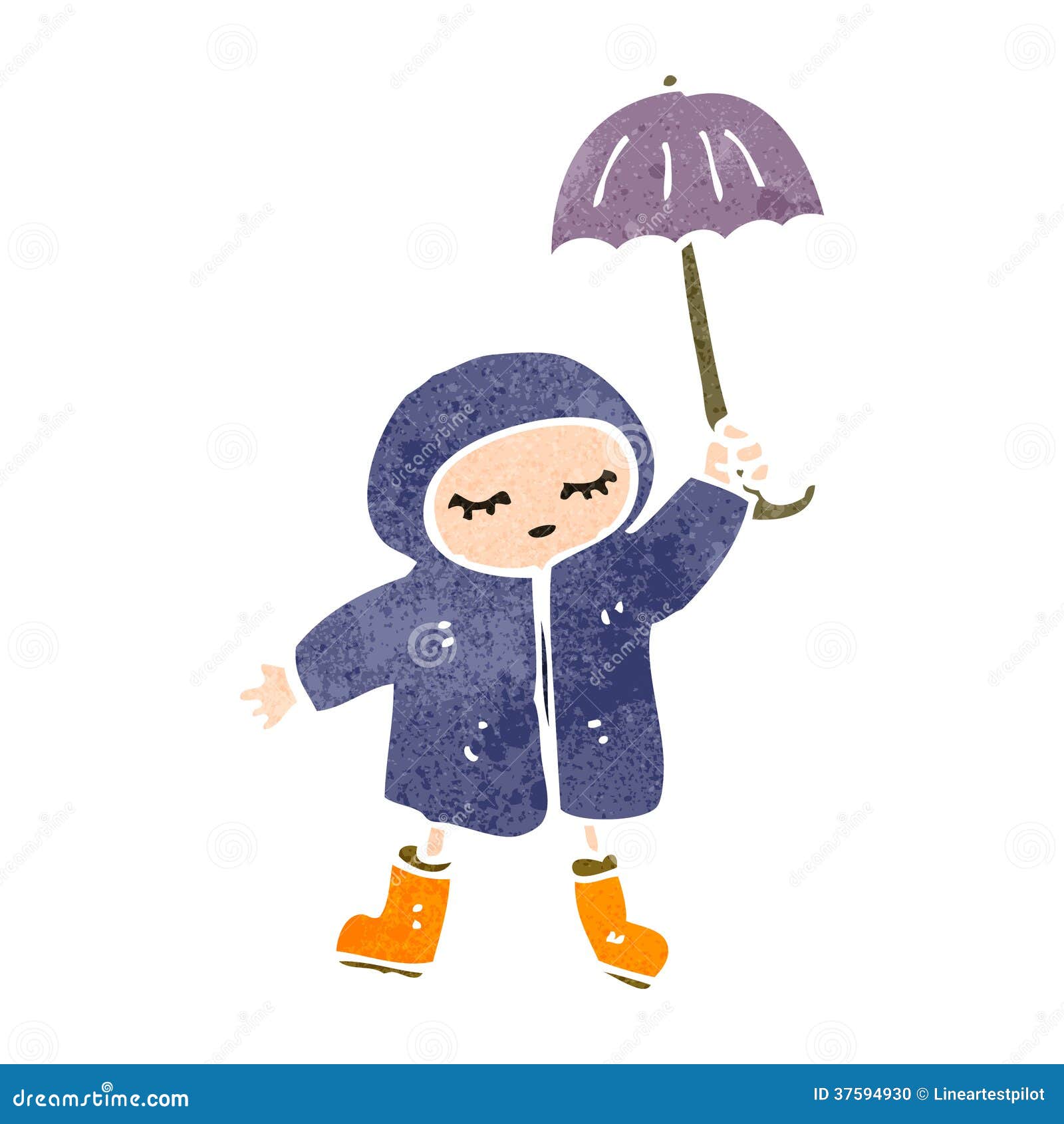 Retro Cartoon Girl in Rain Coat Stock Vector Illustration of girl