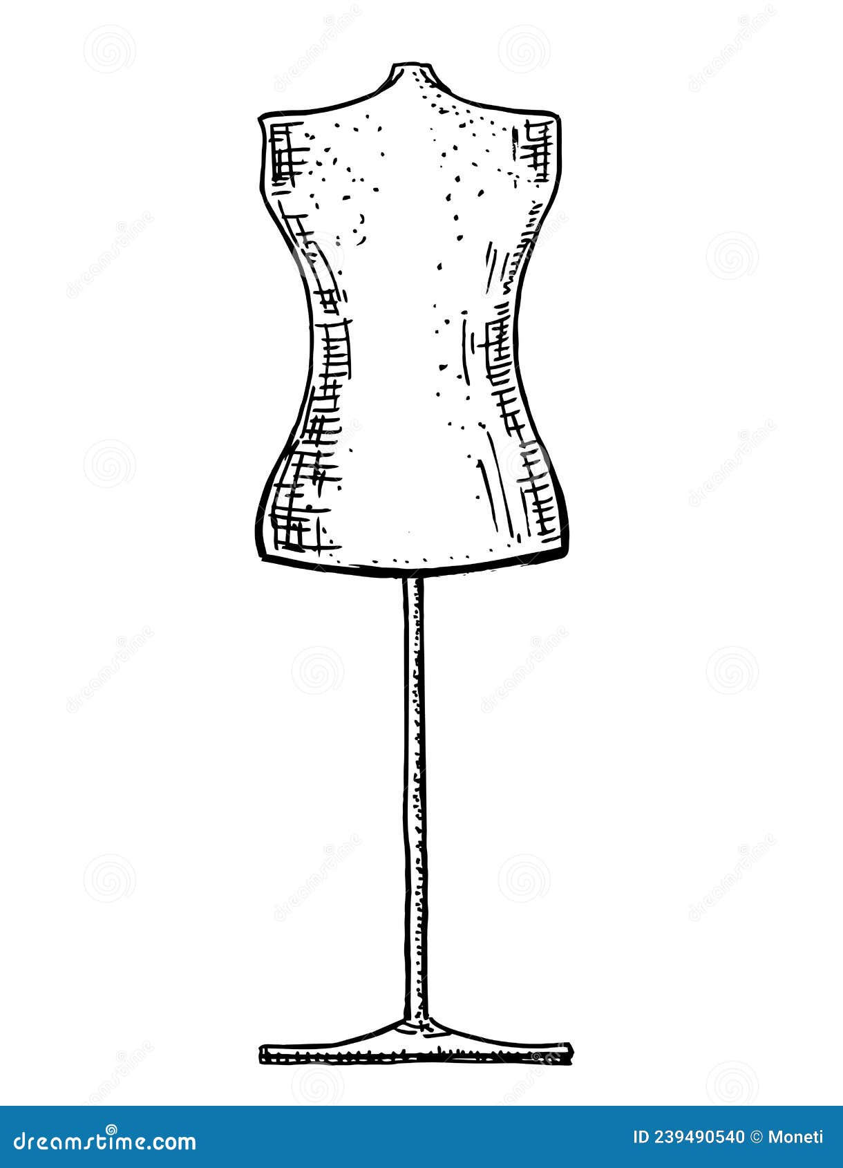 Retro Clothing Mannequin Sketch. Vintage Female Mannequin Dress