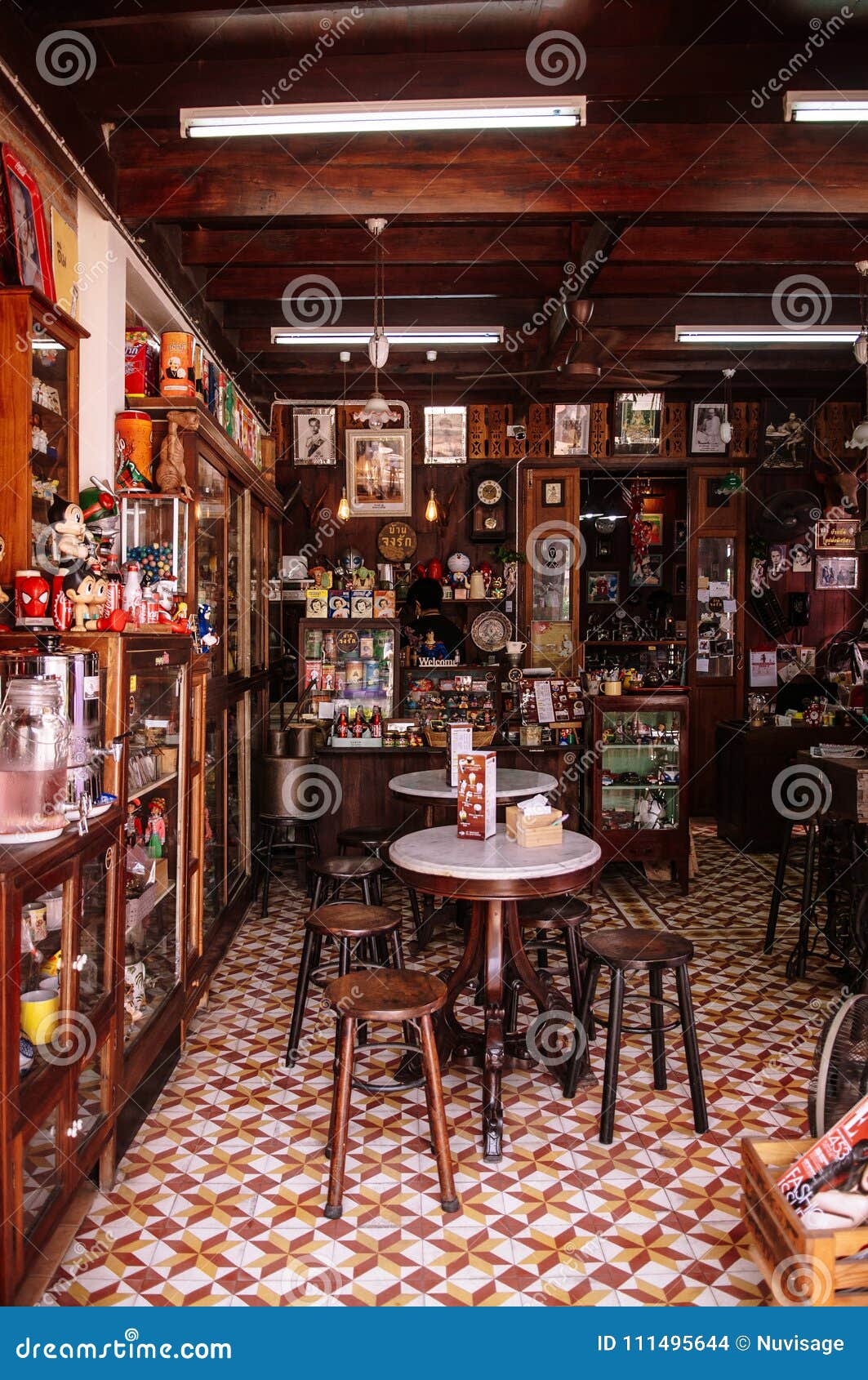 Retro Coffee Cafe Asian Style with Vintage Tile Floor Wooden Chairs and  Table Editorial Stock Image - Image of architecture, leisure: 111495644