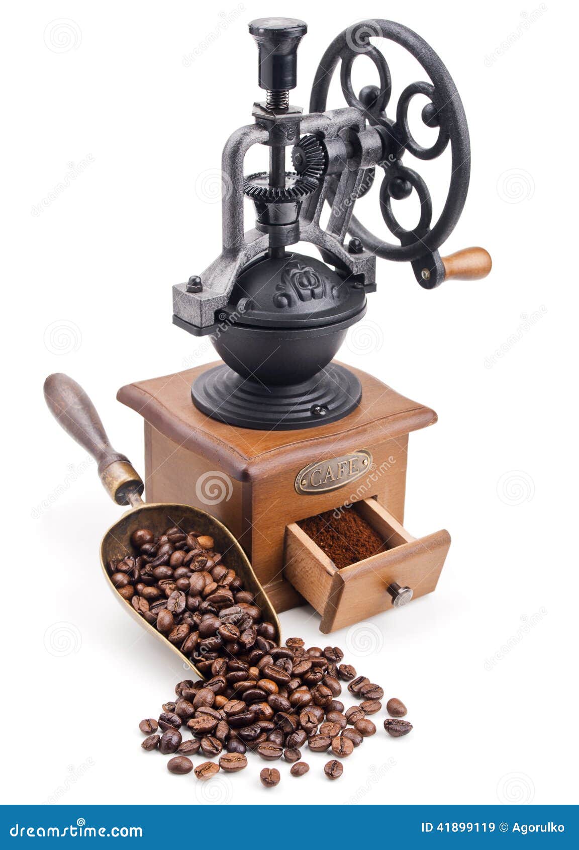 Retro Coffee Grinder with Scoop of Coffee Beans Stock Image Image of