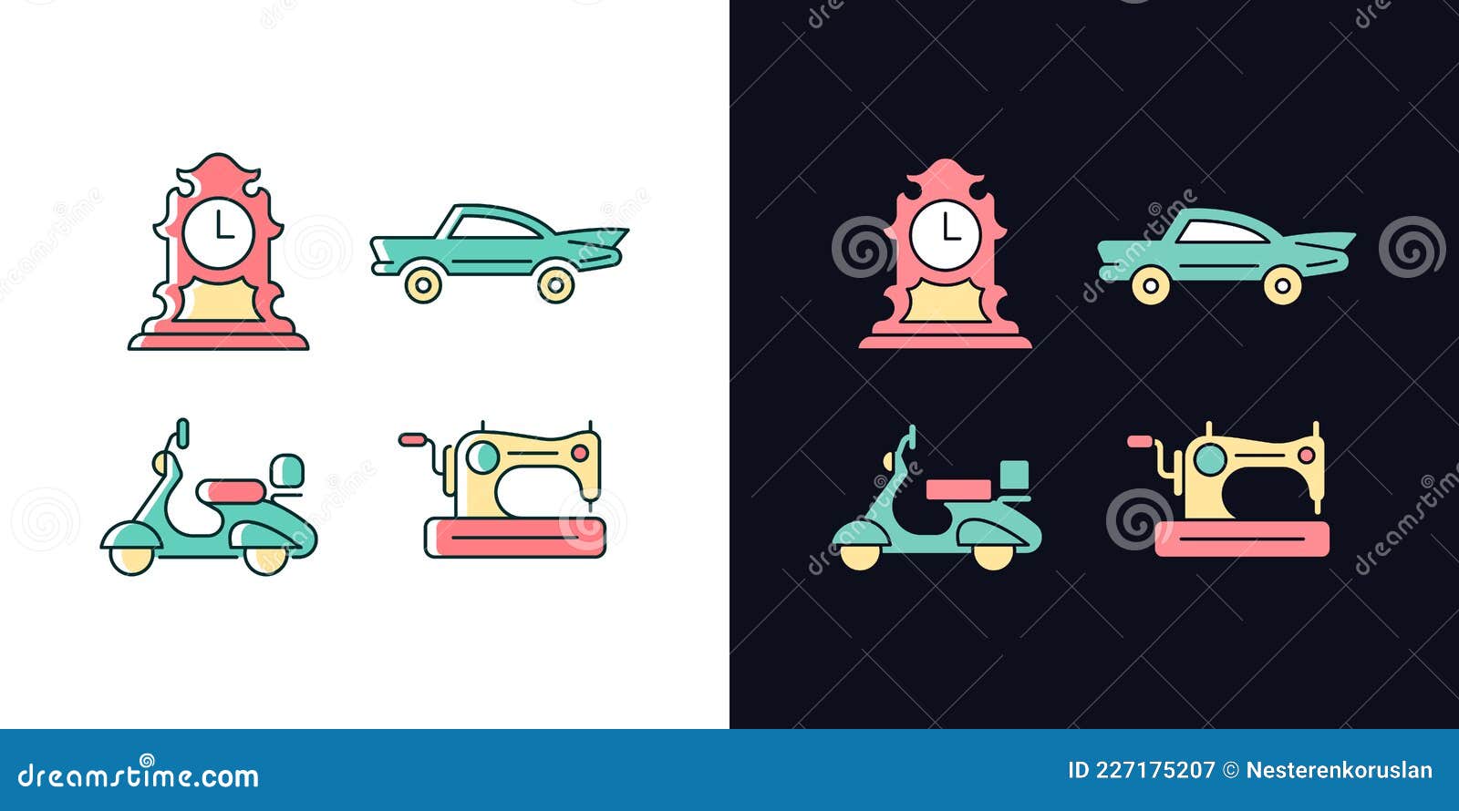 retro collectables light and dark theme rgb color icons set