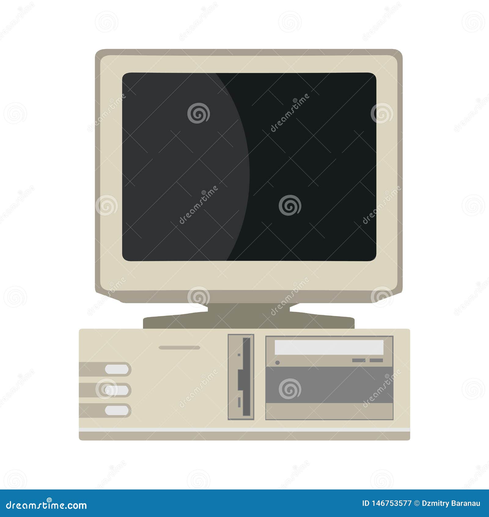 Retro Computer Front View Device Equipment Flat Vector Icon 90s