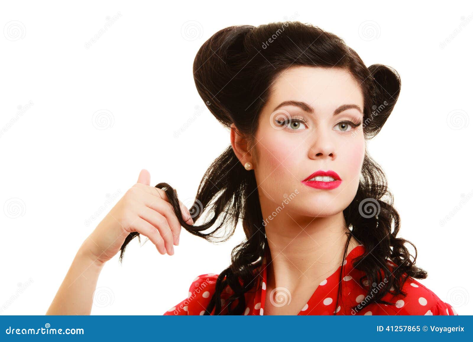 Retro Coquette Pinup Girl Playing With Hair Stock Image Image