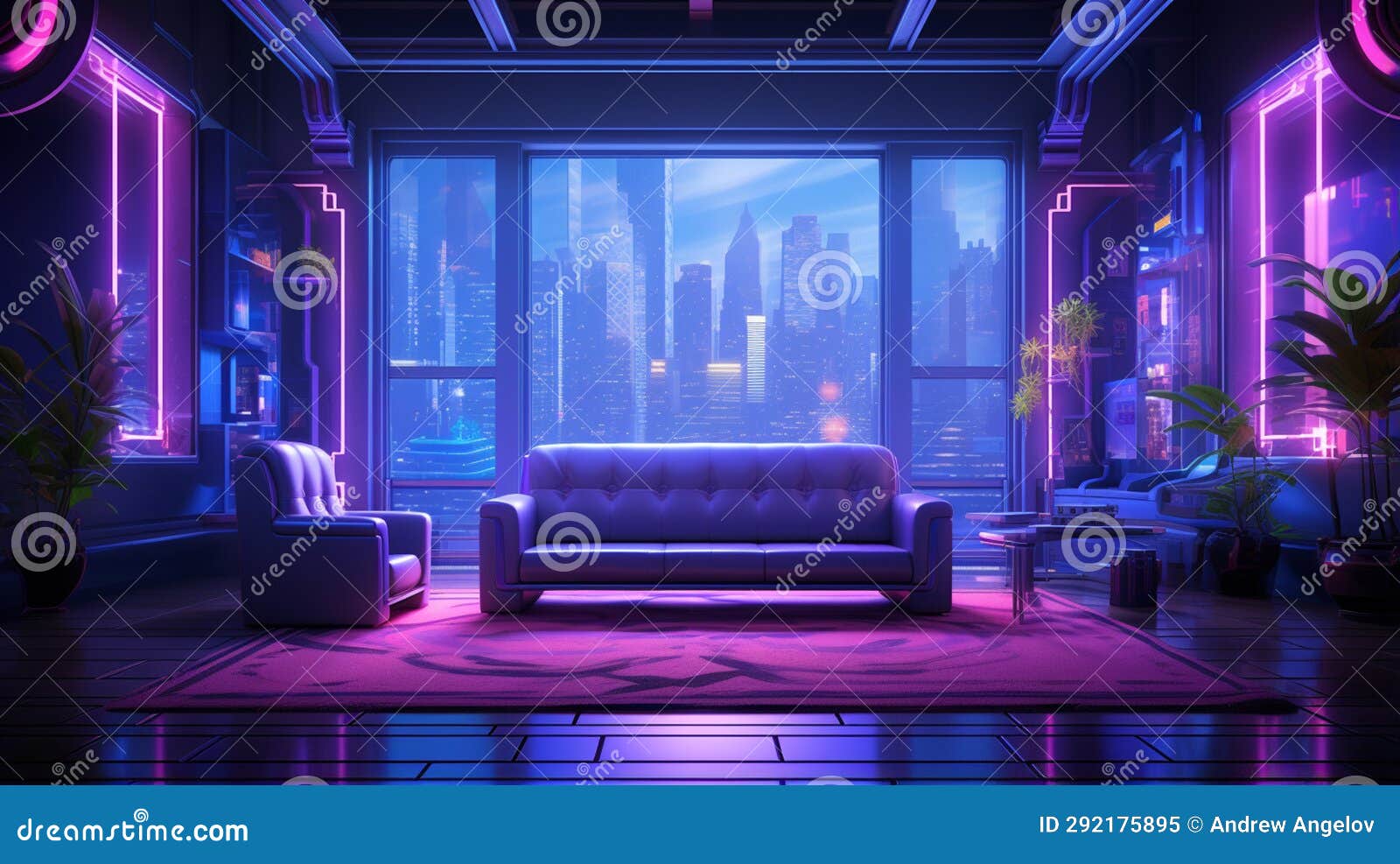 Retro Cyber Sci Fi Neon Glowing Laser Purple Blue Lights Futuristic Bar ...