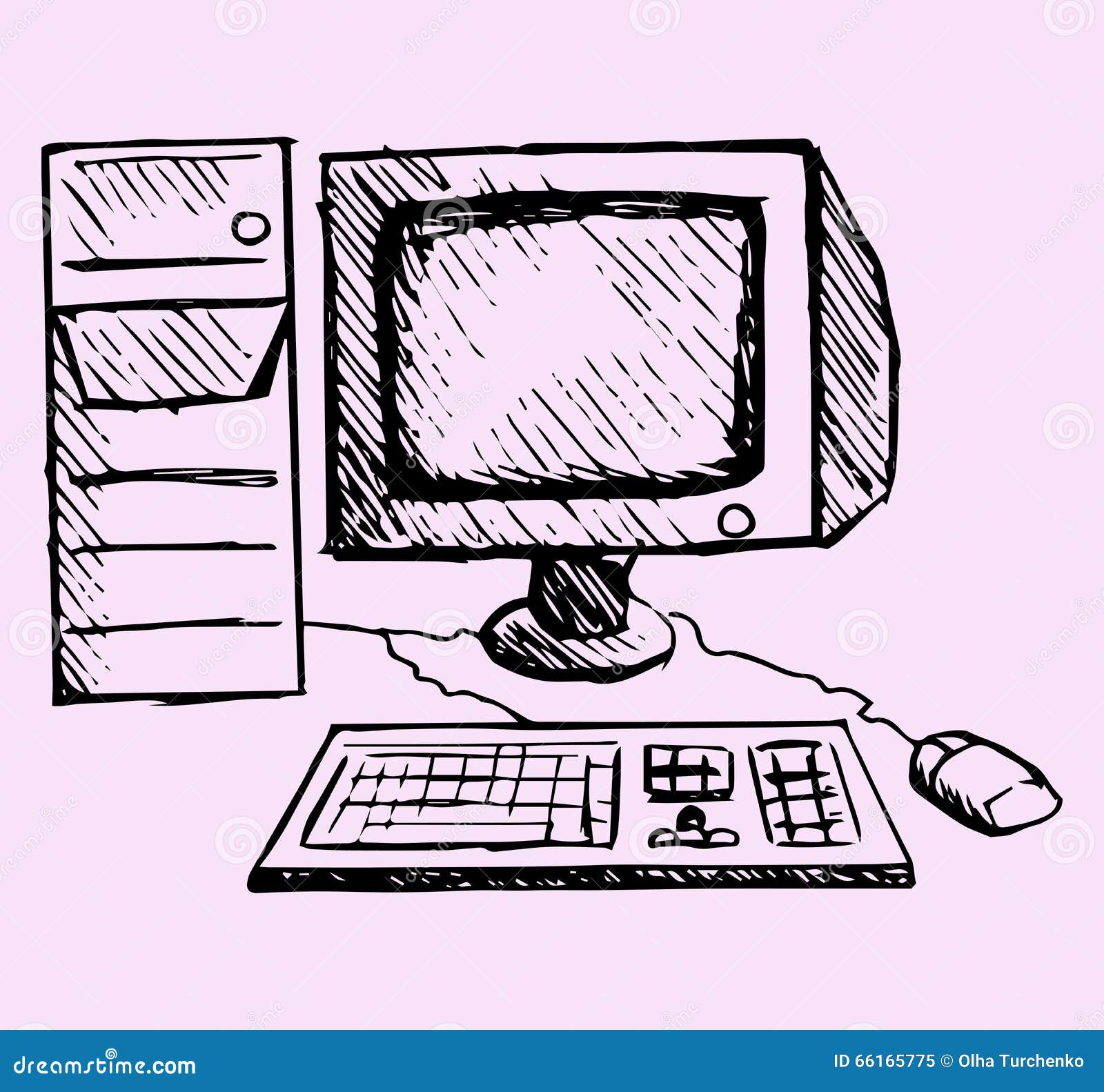 Retro Desktop Computer Monitor Keyboard Mouse Stock Vector