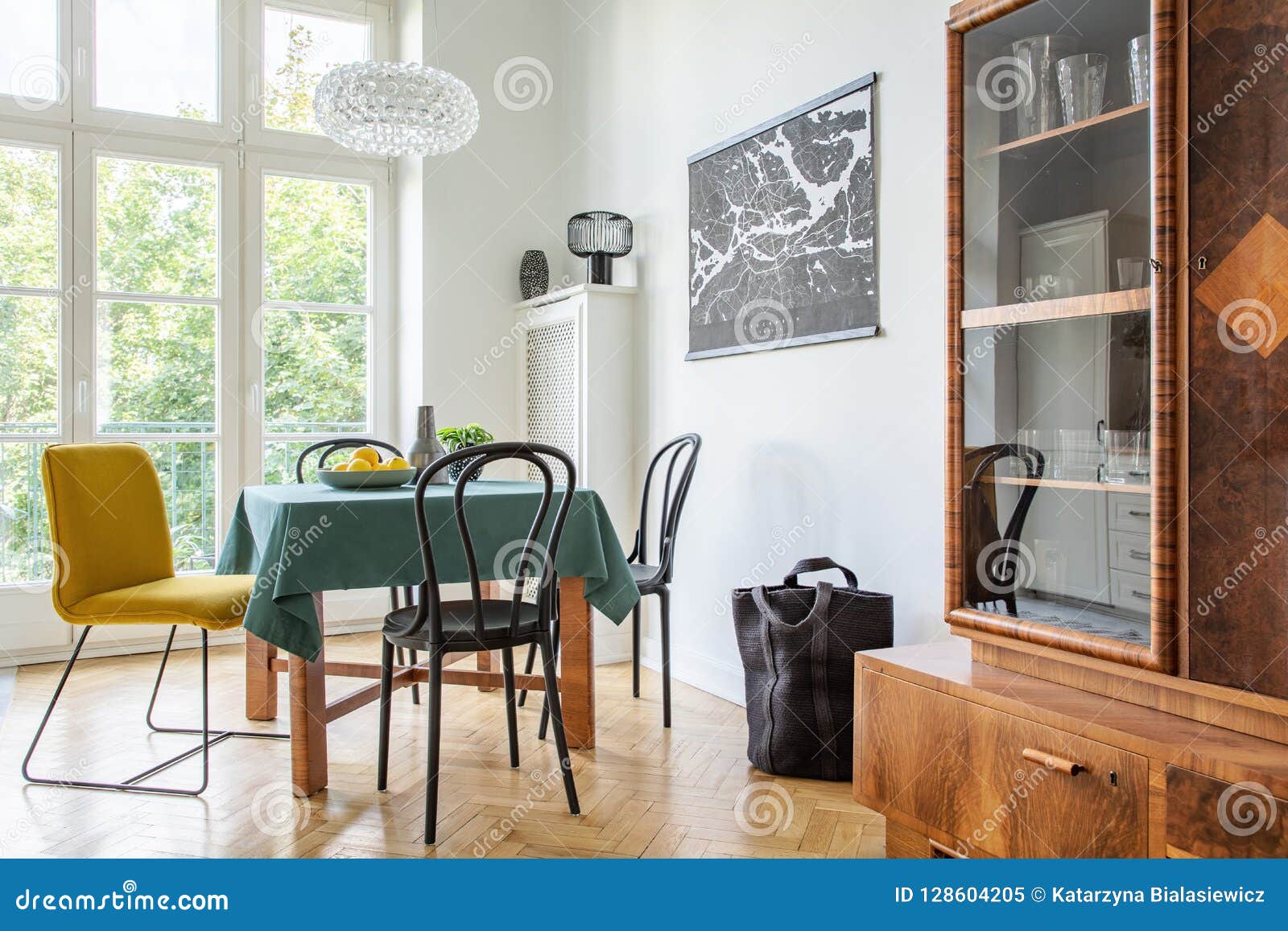 Engaging retro kitchen table chairs Retro Dining Room Interior With A Table Chairs And Cupboard In Tenement Stock Image Of Home Parquet 128604205