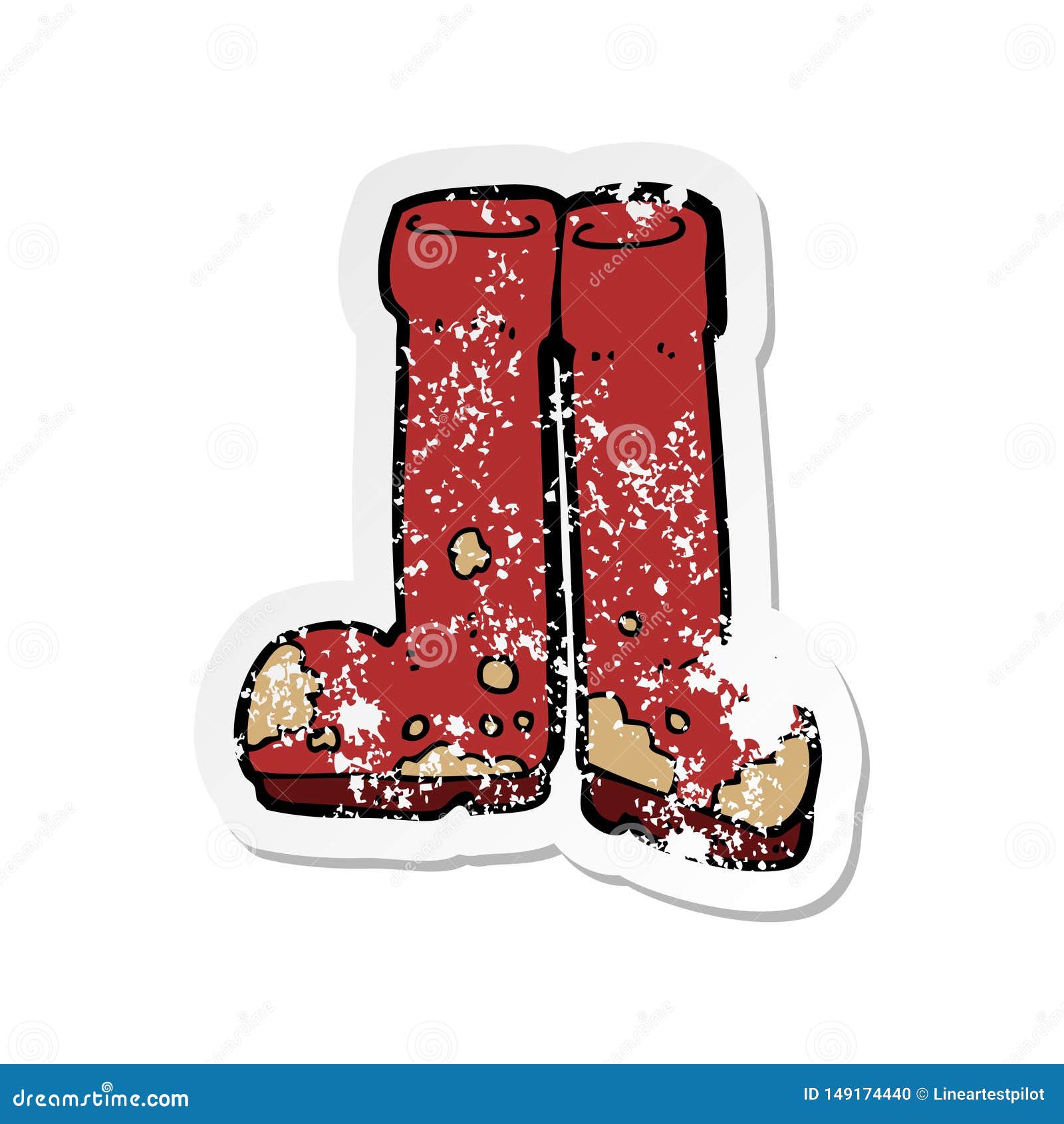 Retro Distressed Sticker of a Cartoon Muddy Boots Stock Vector