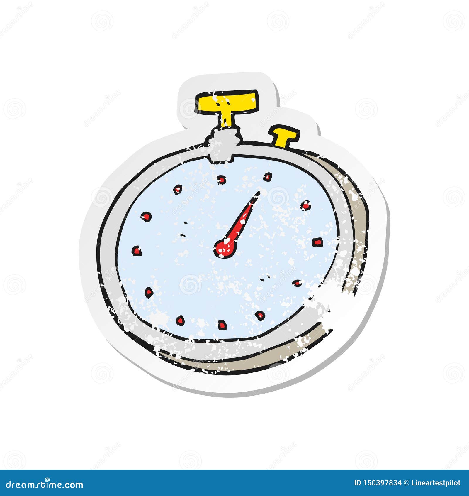 Retro Distressed Sticker of a Cartoon Stopwatch Stock Vector