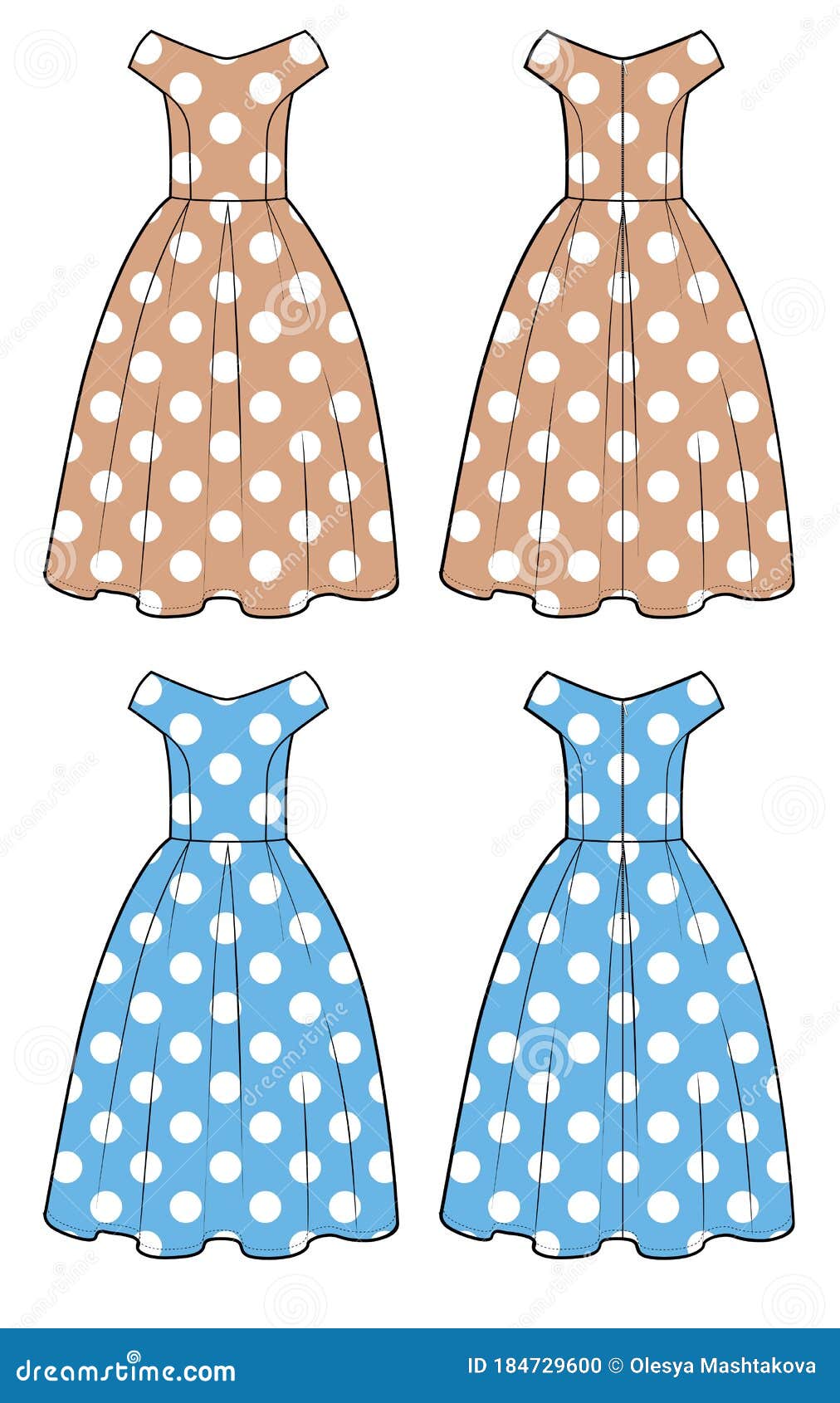 Retro Dress Sketch Set with Polka Dot Print Stock Illustration ...