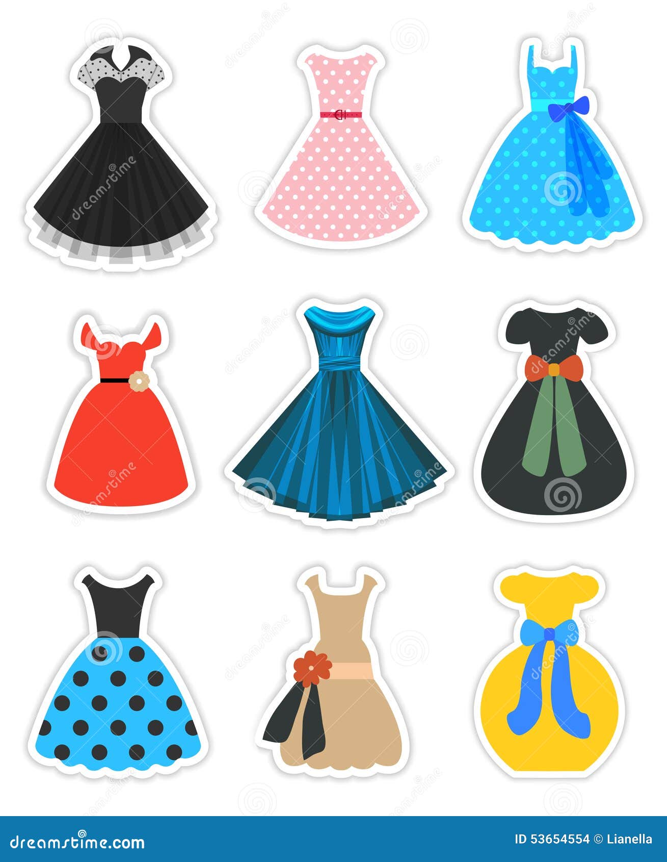 Retro Fashion Dresses Set stock vector. Illustration of model - 53654554