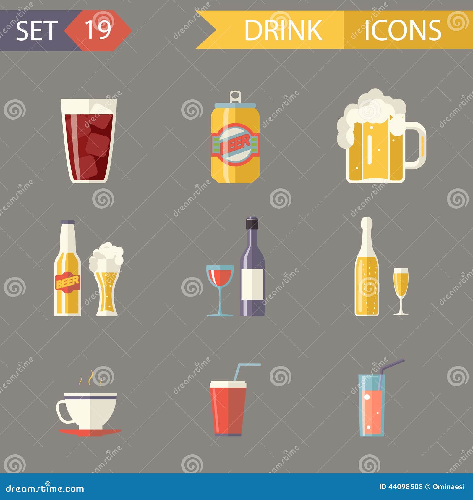 retro flat alcohol beer juice tea wine drink icons