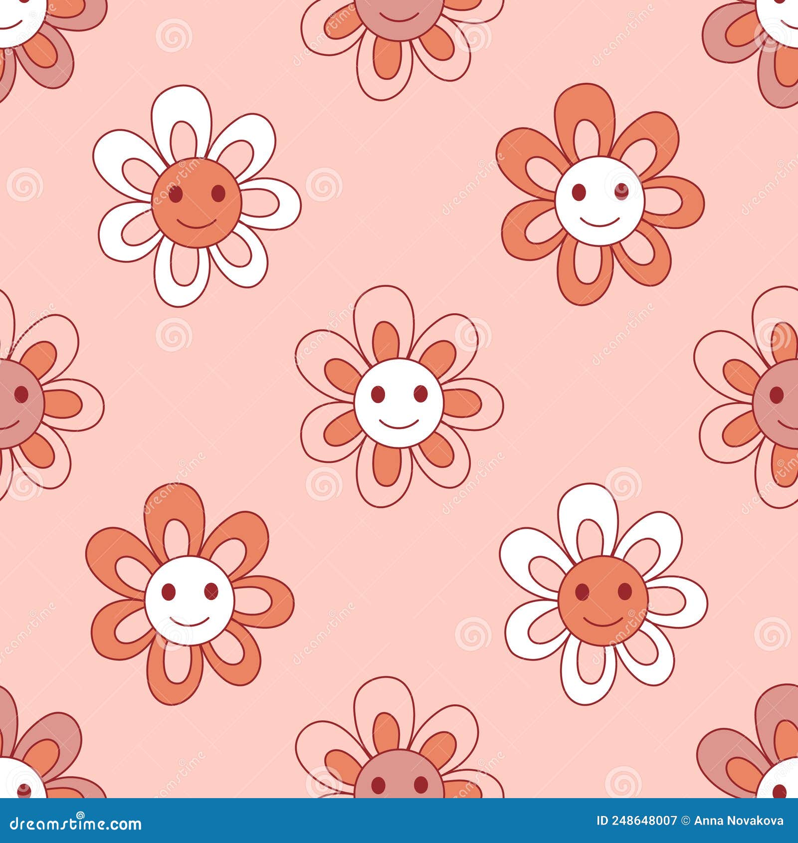 Hippie flowers boho seamless background. floral retro pattern