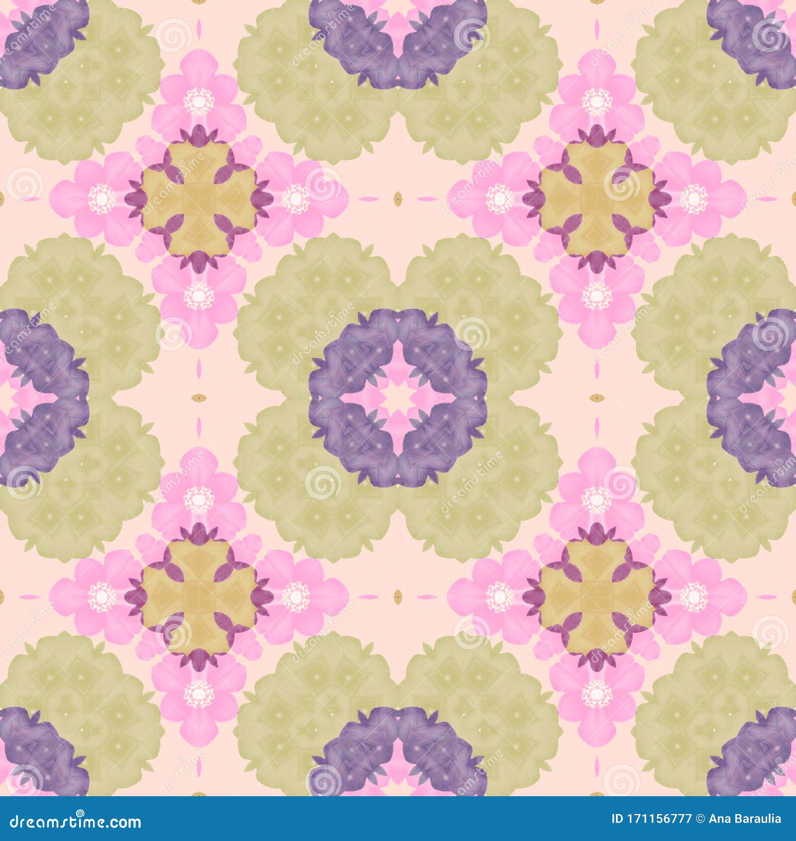 Retro Floral Pink and Olive Ornamented Wallpaper Pattern Digitally