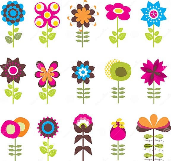 Retro Flowers Set stock vector. Illustration of icon - 10331921