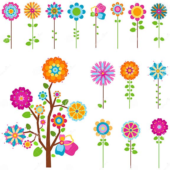 Retro flowers set stock vector. Illustration of whimsy - 23347624