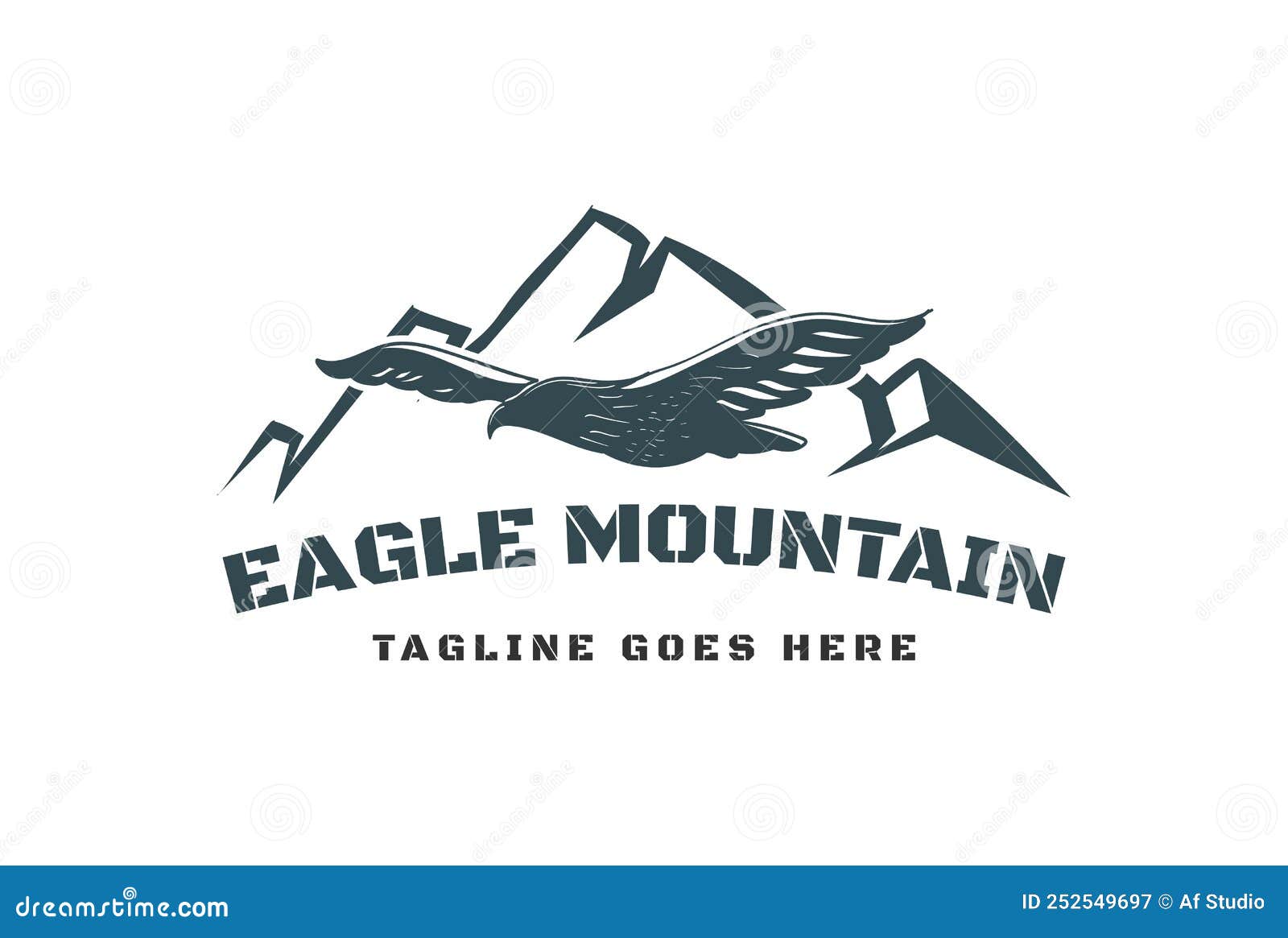 retro flying eagle falcon hawk with iceberg or ice mountain logo  