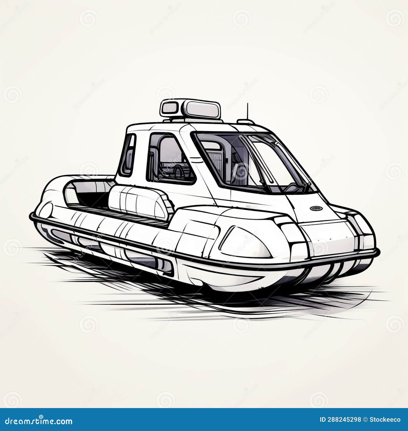 retro futurism rib boat sketch: high-speed sync with post-apocalyptic themes