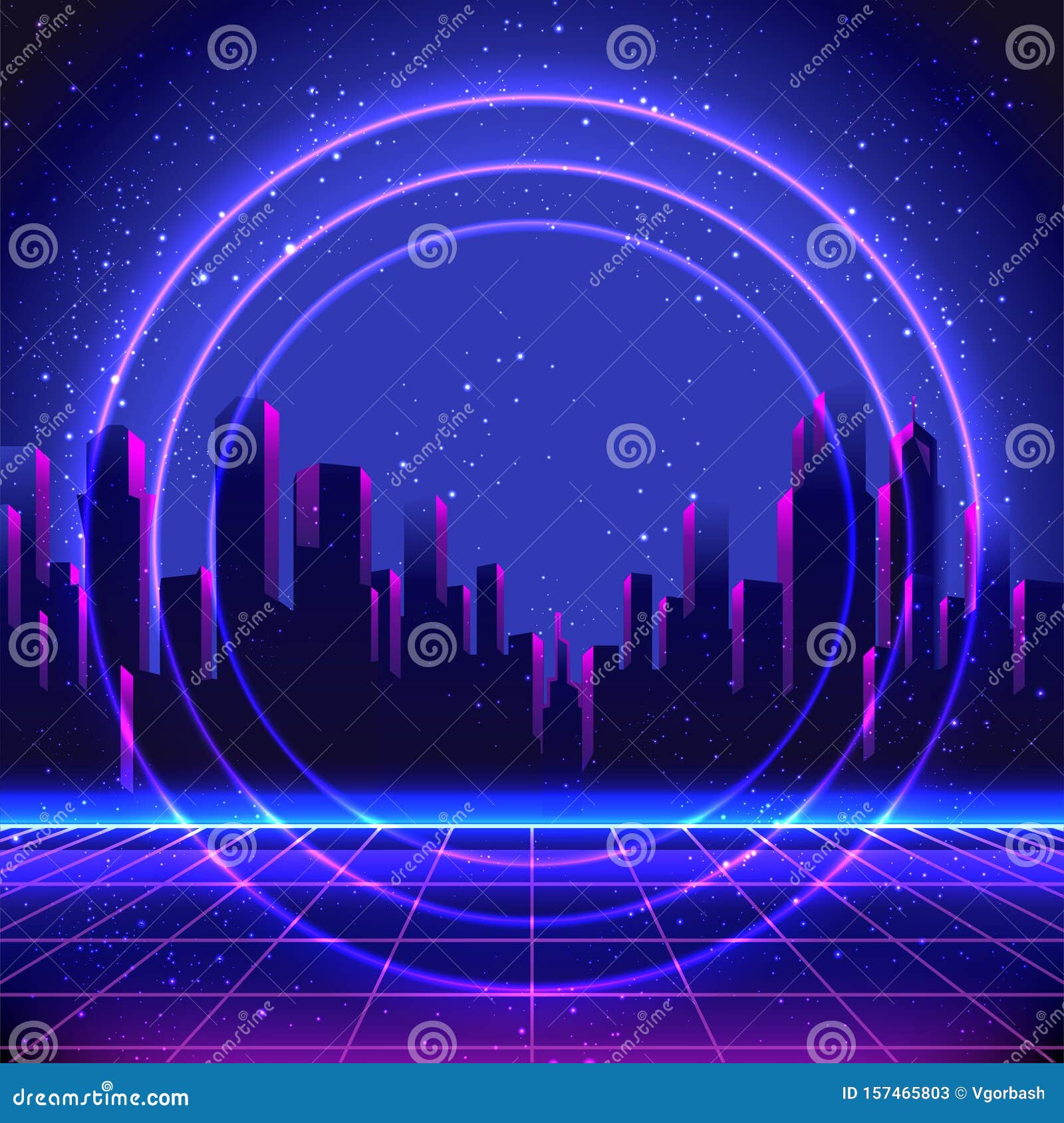 Retro Futurismus Vector Futuristische Synthesizwellen Illustration 80er Retro Poster Hintergrund Mit Nachtcity Skyline Rave Party Vektor Abbildung Illustration Von Hintergrund 80er