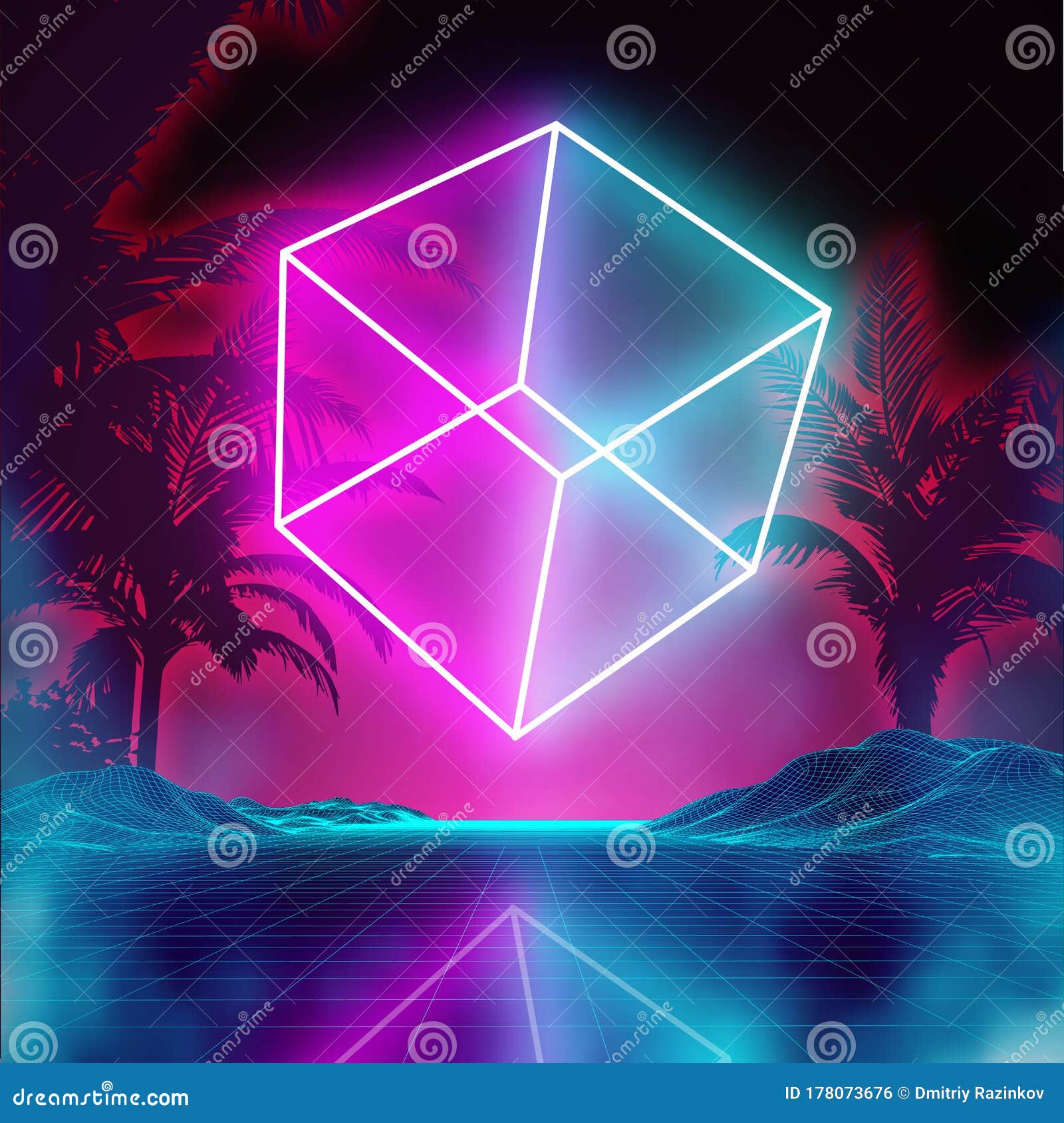 Retro Futuristic Background For Game Music 3d Dance Galaxy Poster 80s Background Disco Neon Cube Synthwave Digital Stock Vector Illustration Of Electro Grid