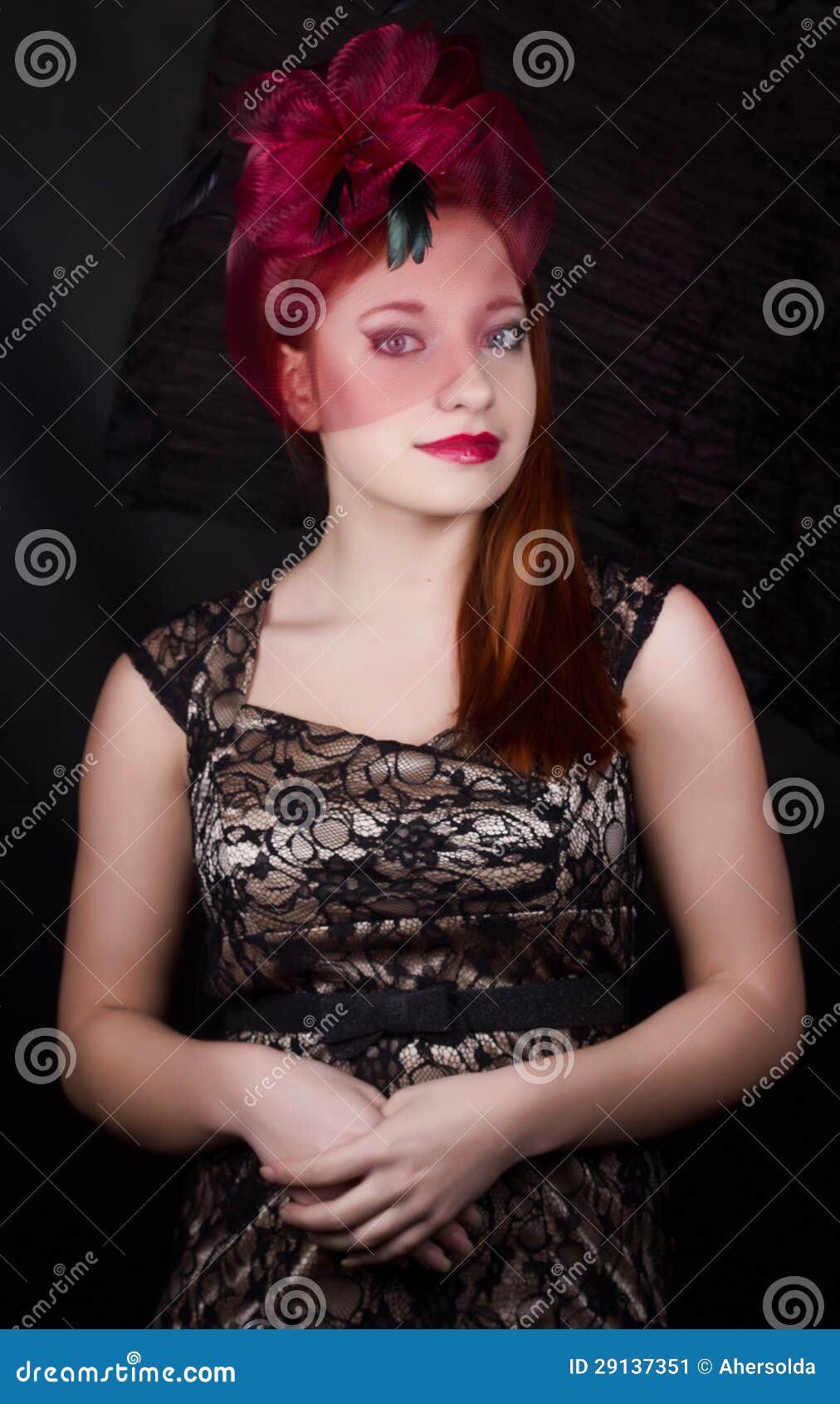 Retro Girl with Burgundy Cap Stock Image Image of lady, beautiful