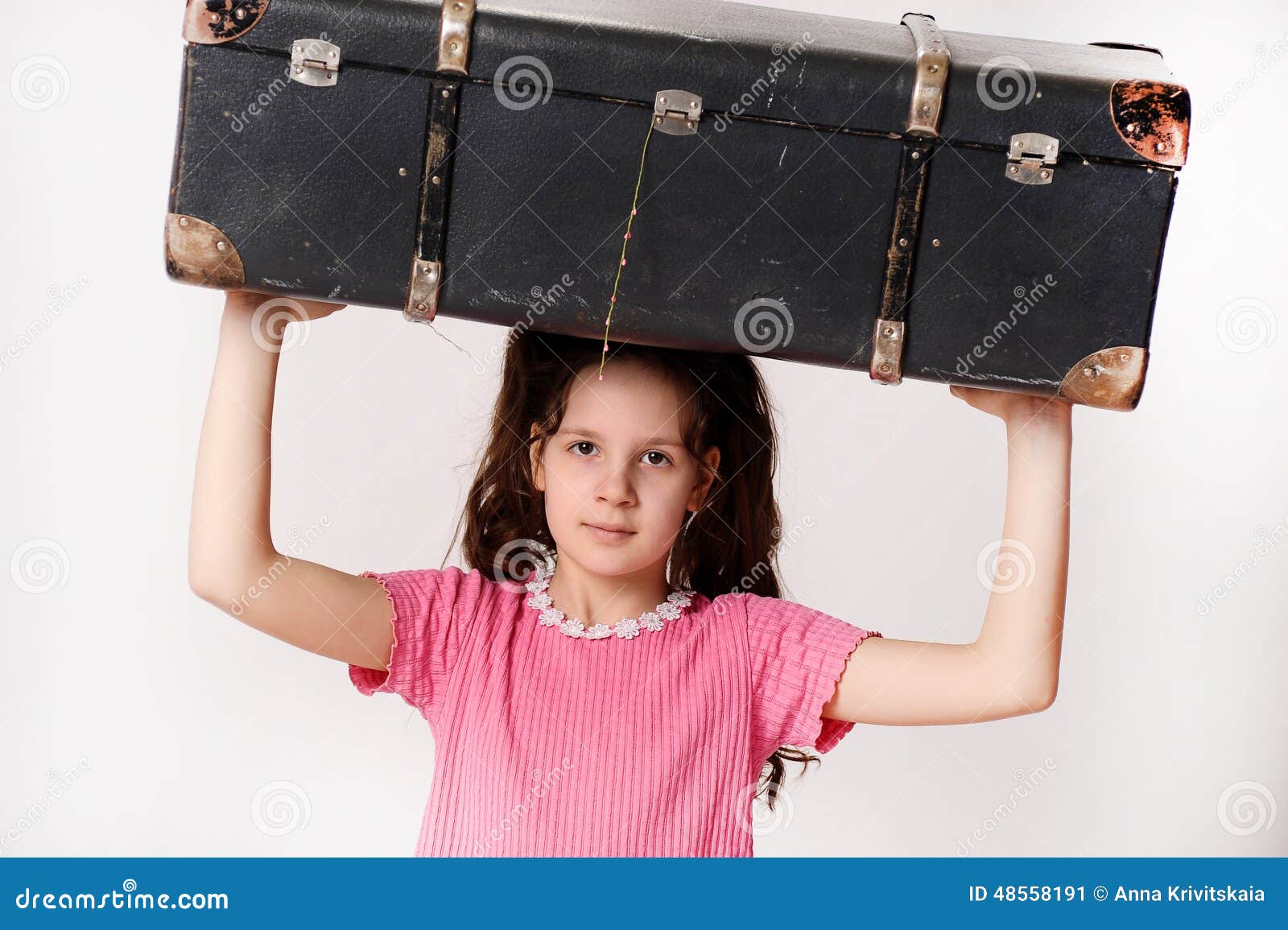 Retro Girl Holding a Suitcase on Head Stock Image Image of antique