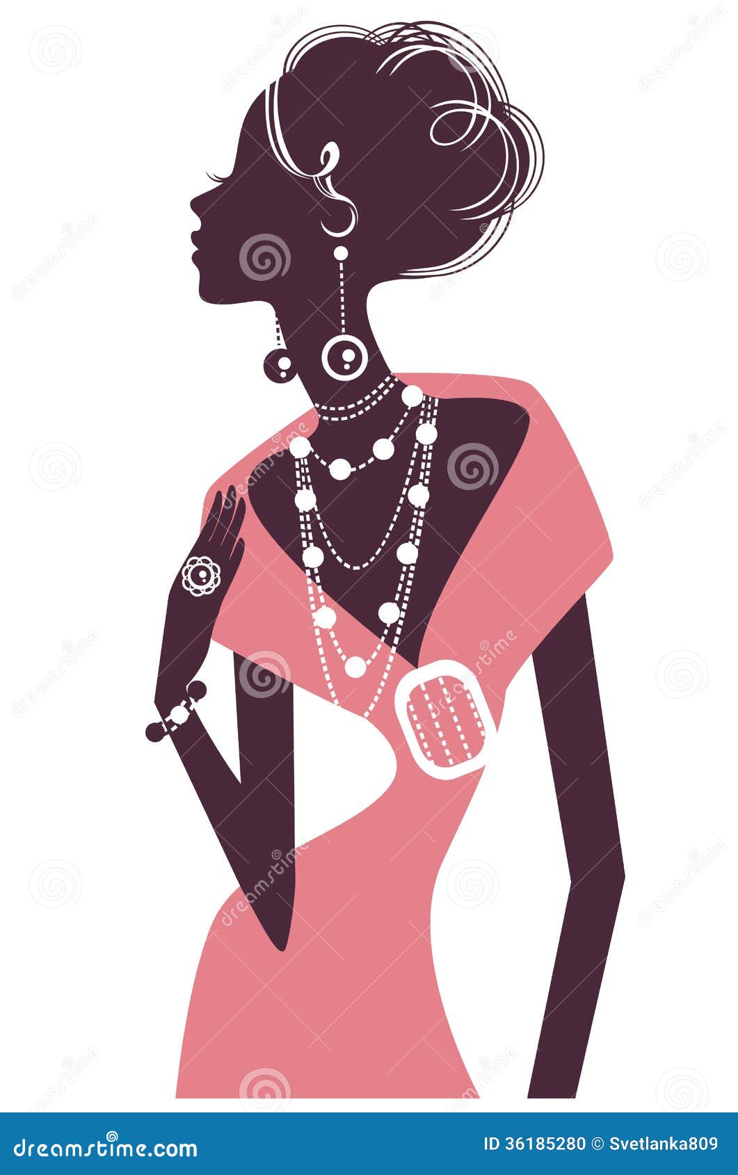 Retro Girl in Pink Evening Dress Stock Vector - Illustration of dress