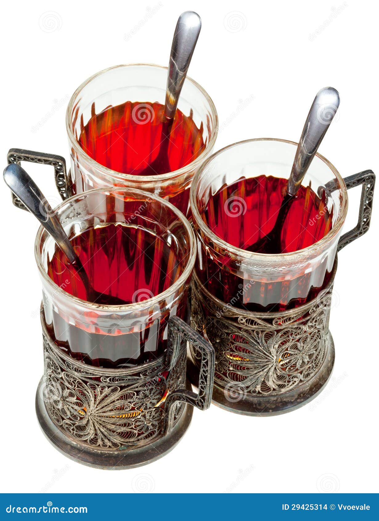 Retro Glasses in Silver Glass Holders with Spoon Stock Photo Image of