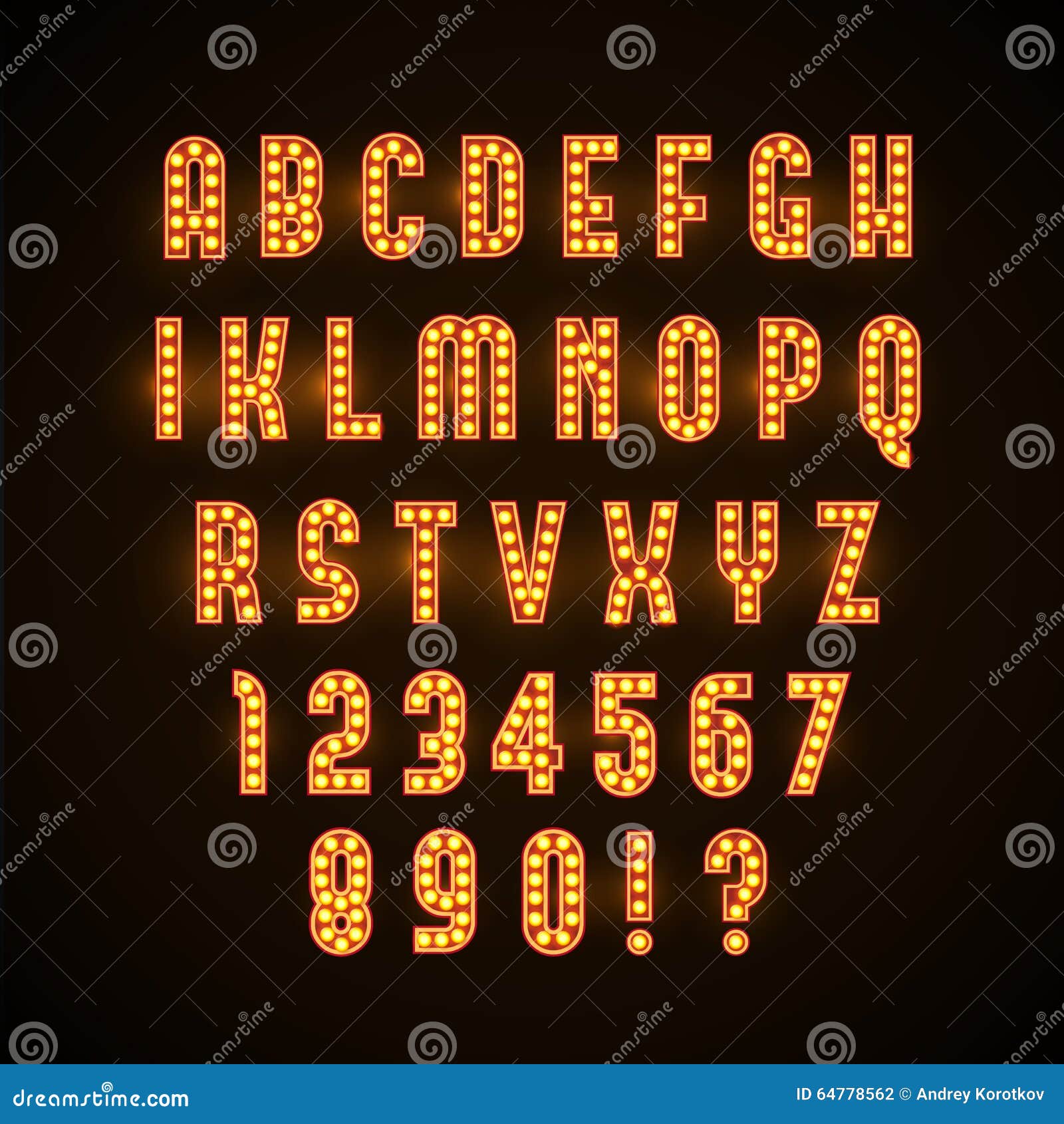 retro glowing font with yellow lamps eps 10