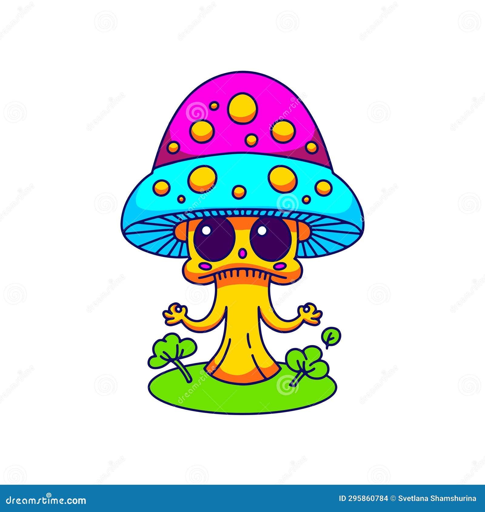 Retro Groovy Trippy Mushroom Character with Funny Face. Hippie Space Retro Groovy Trippy Mushroom Character with Funny Face. Hippie Space