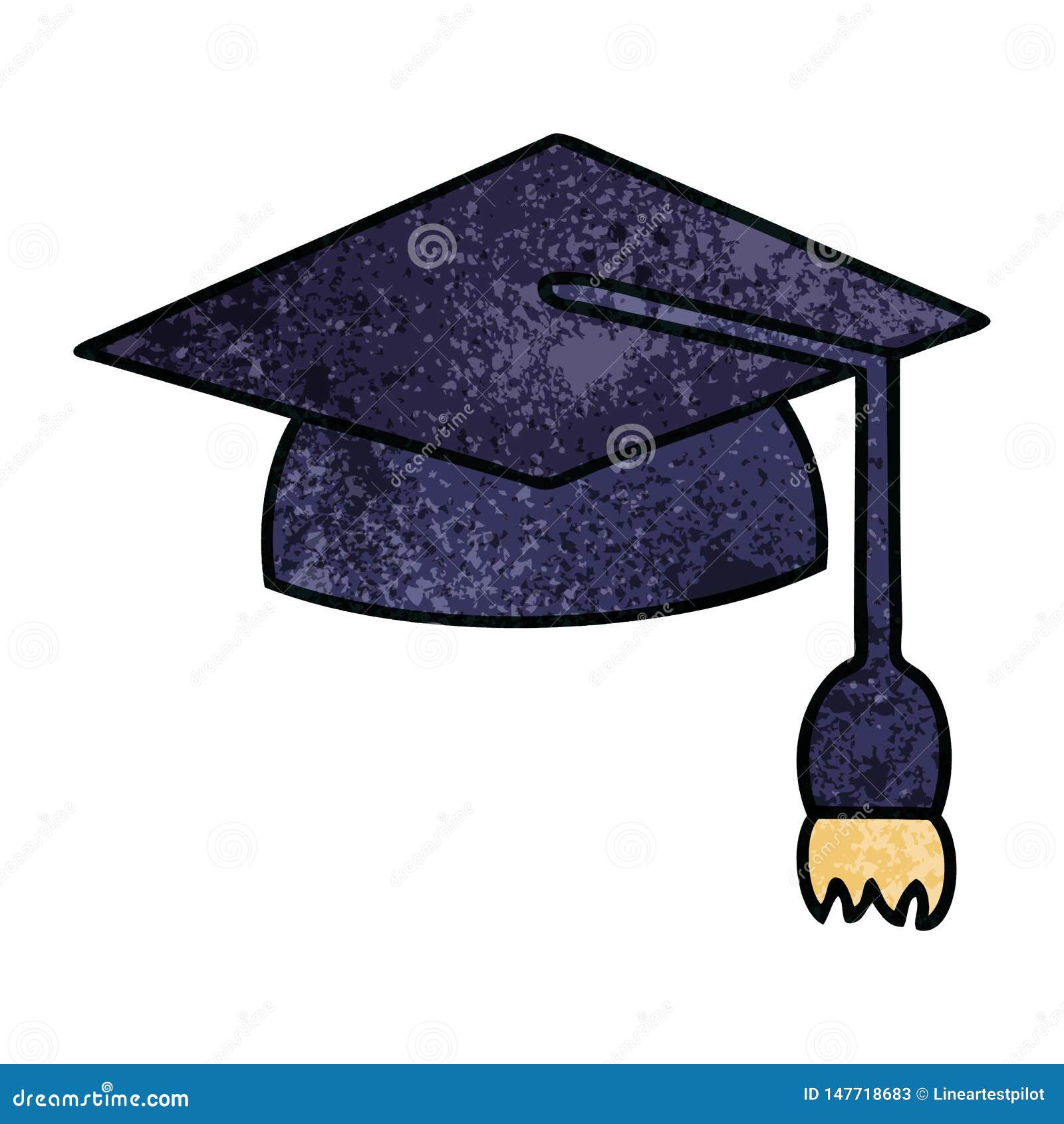 Retro Grunge Texture Cartoon Graduation Cap Stock Vector - Illustration