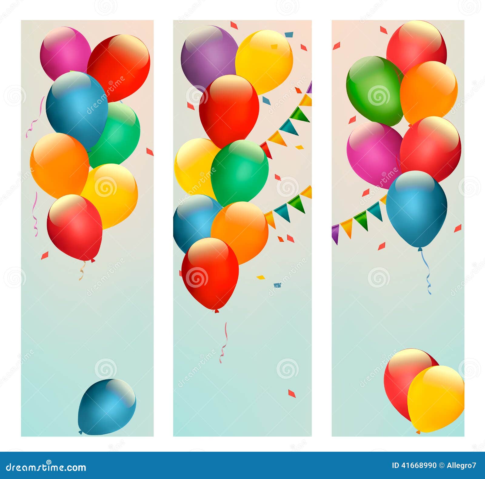 Retro Holiday Banners with Colorful Balloons and Flags. Stock Vector