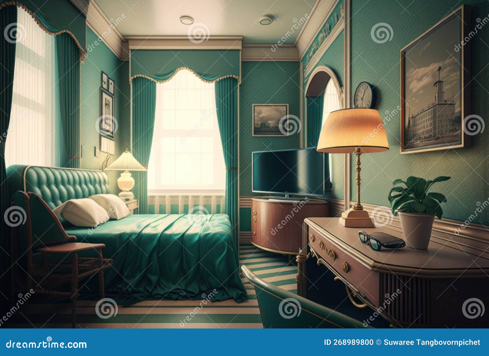 Retro Hotel Room Graphic Design 3d Model Background Stock Illustration