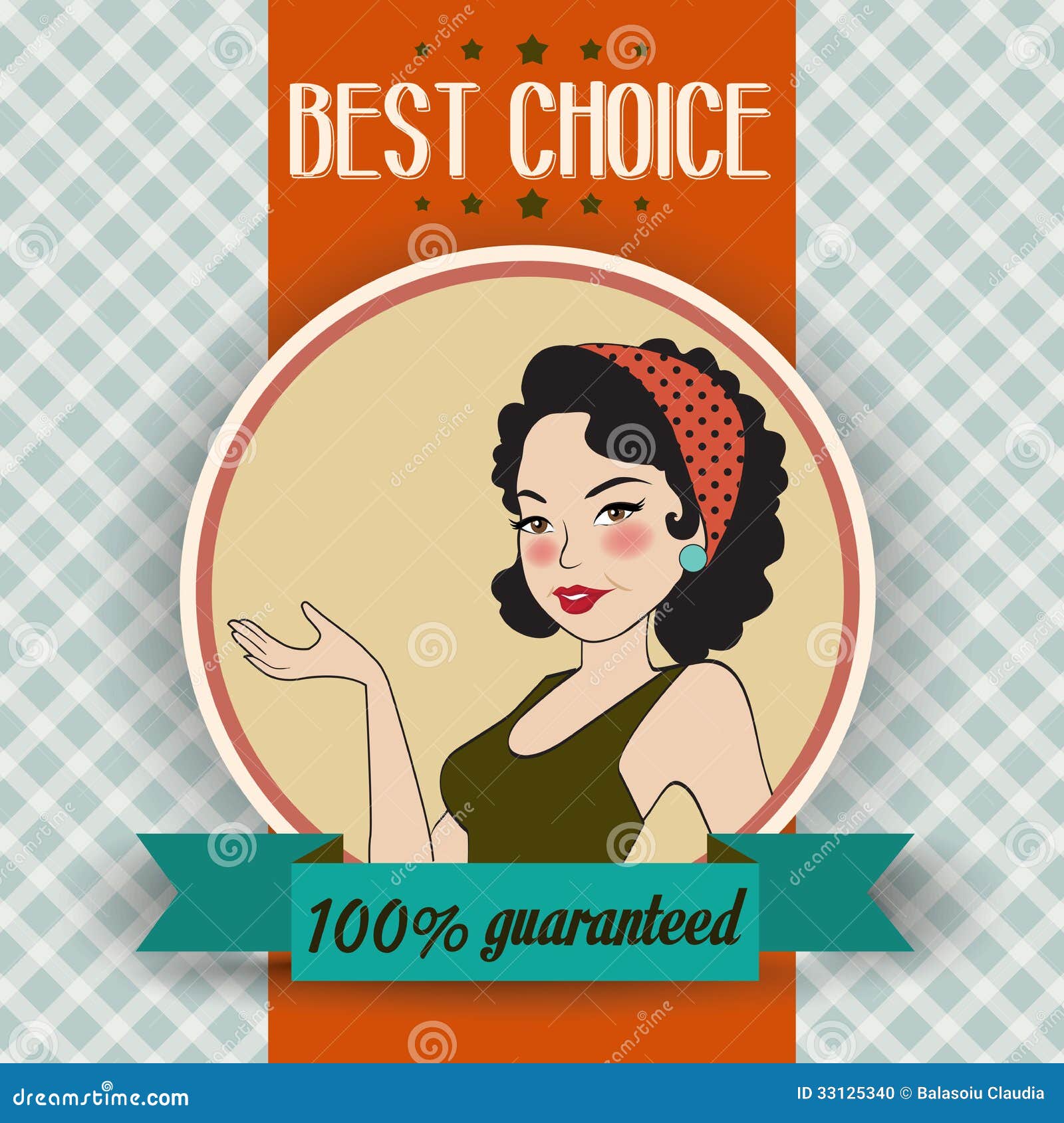 Retro Illustration of a Beautiful Woman and Best Choice Message Stock ...