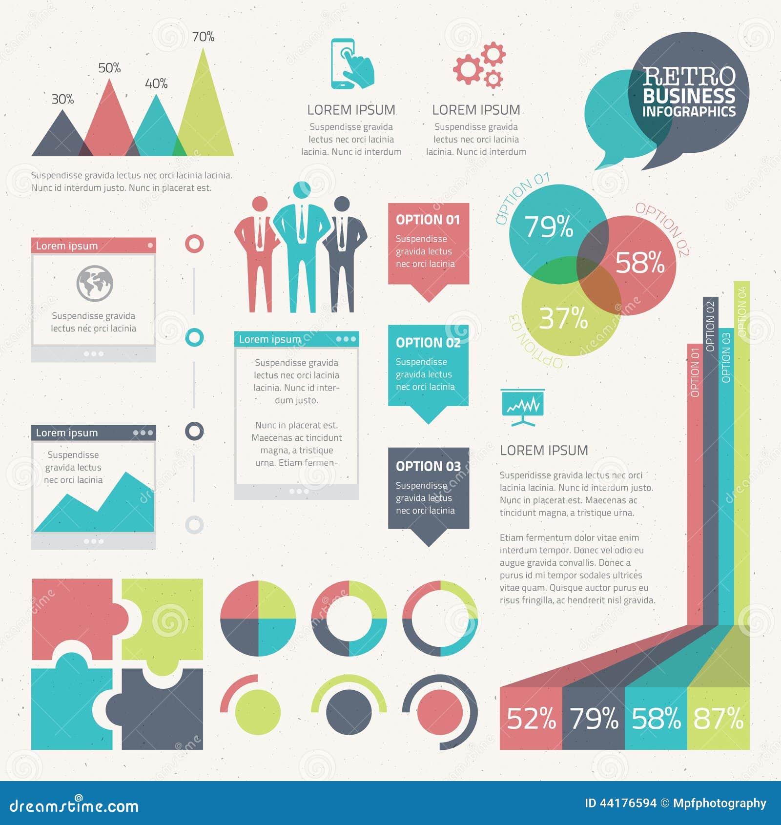 retro infographic  set with digitally grunged background