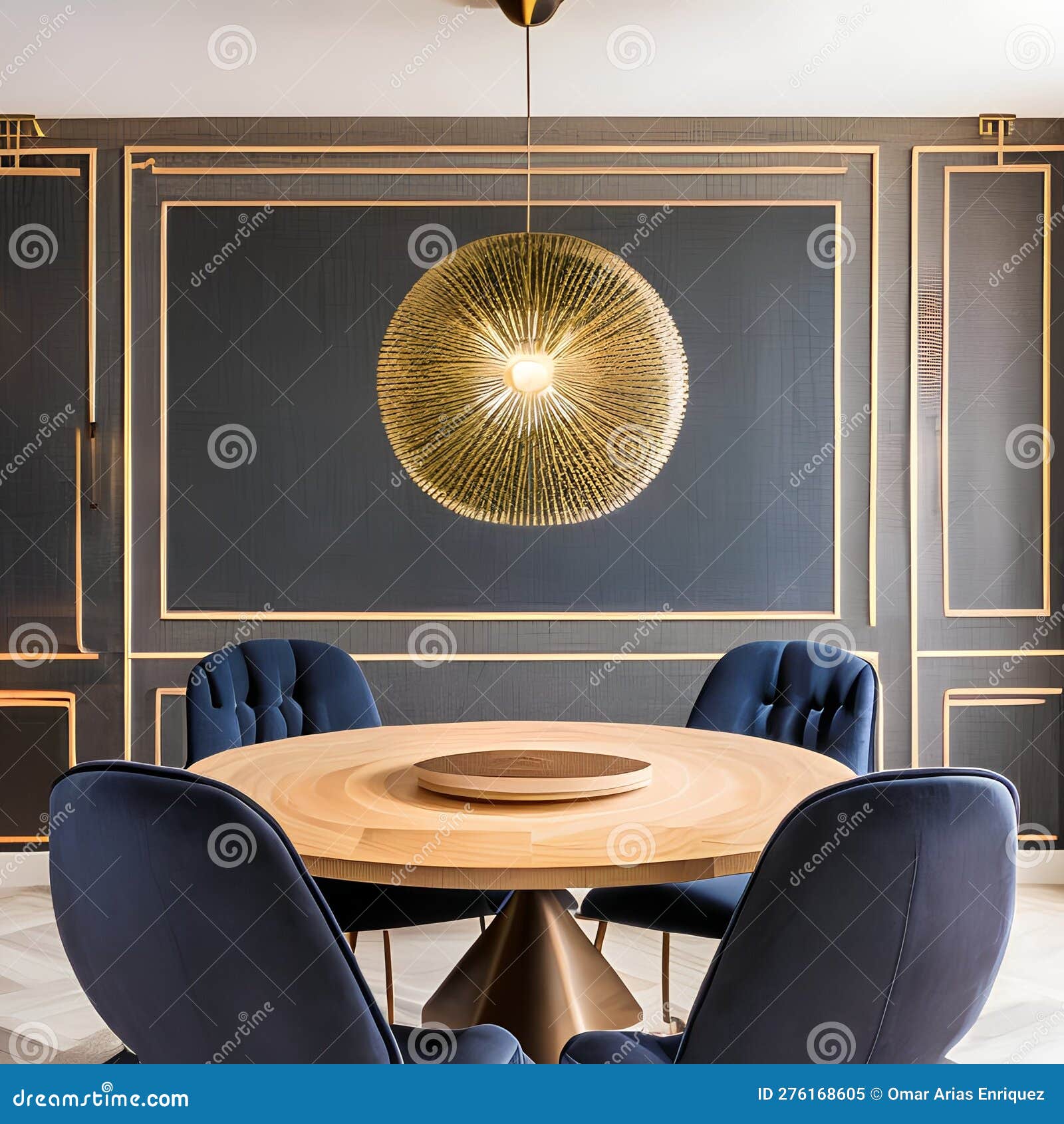 A Retroinspired Dining Room with a Round Table and Vintage Lighting5