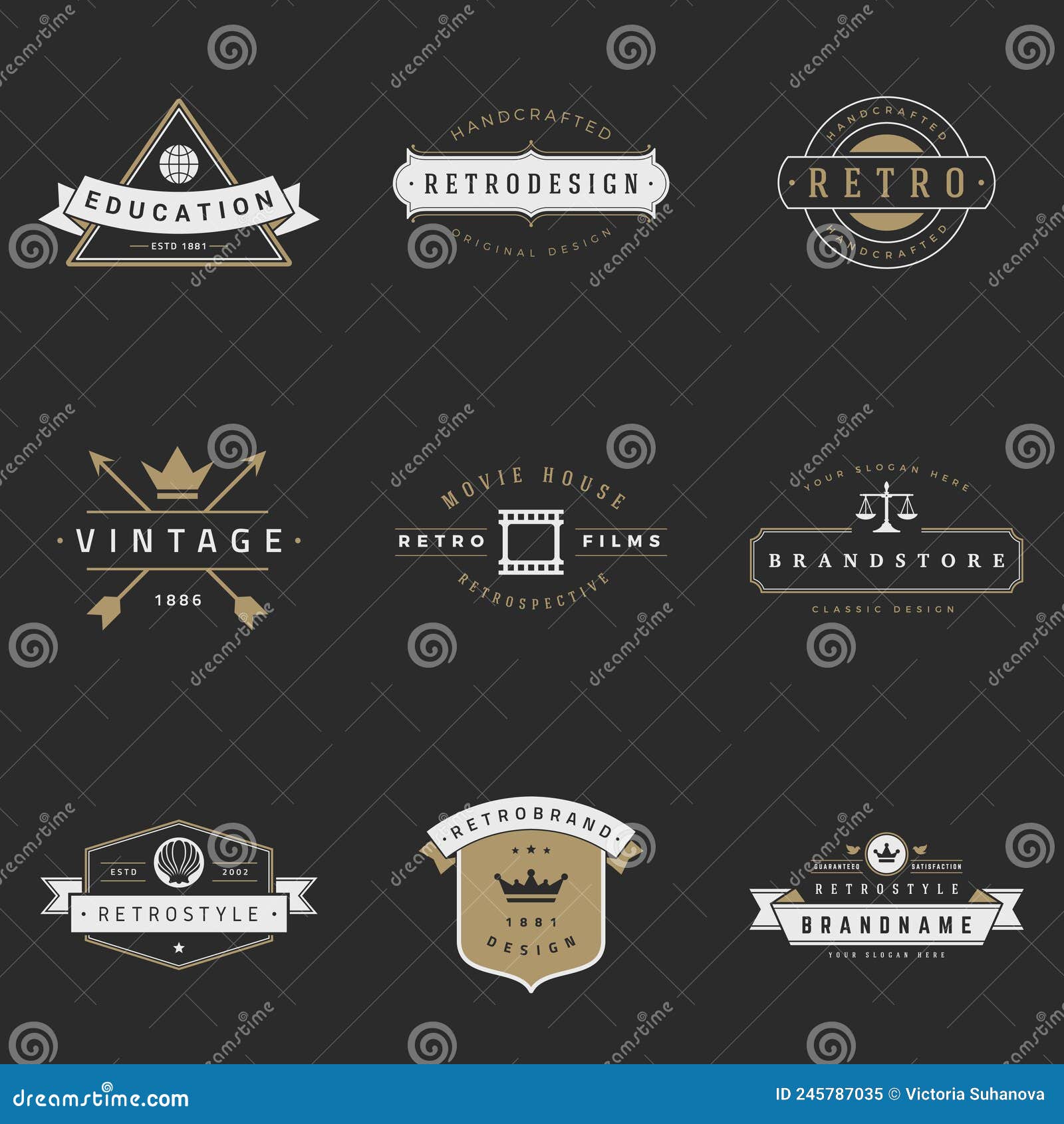 Retro Logotypes Vector Set. Vintage Graphics Design Elements Stock ...