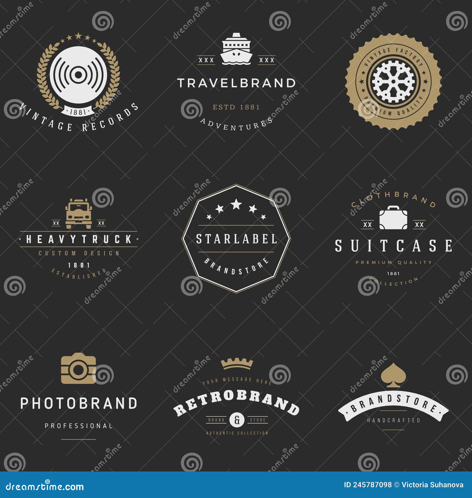 Retro Logotypes Vector Set. Vintage Graphics Design Elements Stock ...