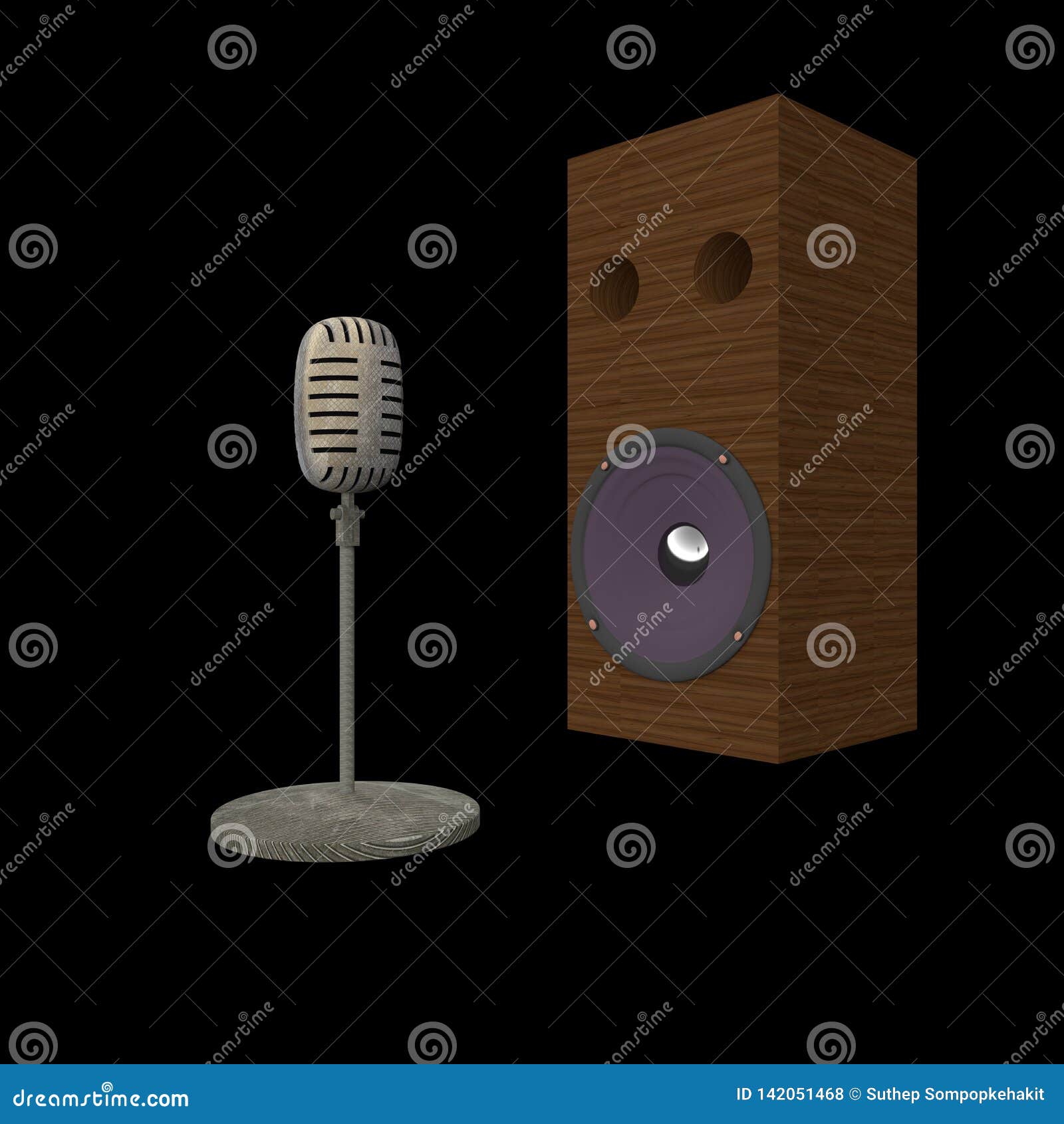 retro microphone and speaker cabinet ,3d rendering