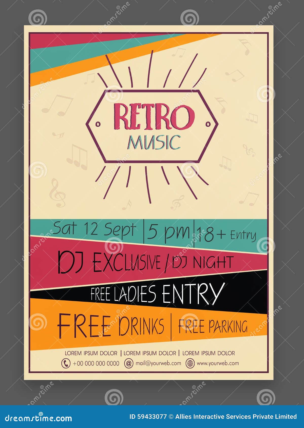 Retro Music Party Celebration Flyer Or Template. Stock Photo - Image: 594330771065 x 1300