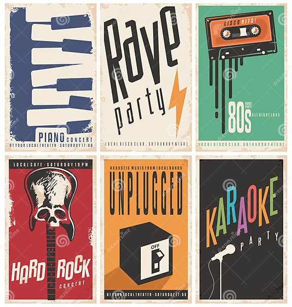 Retro Music Posters Collection Stock Vector - Illustration of cassette ...